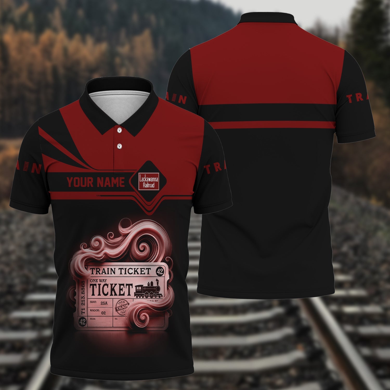 Railspirit Custom Name Delaware, Lackawanna and Western Railroad Polo Shirt American Train Ticket DL&W Printed Shirt