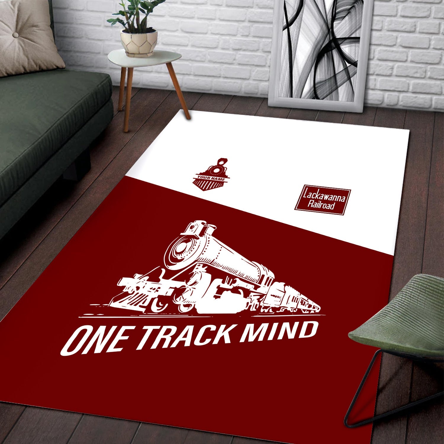 Railspirit Personalized Delaware, Lackawanna and Western Railroad Area Rug One Track Mind DL&W Train Rug Gift Idea For Train Lover