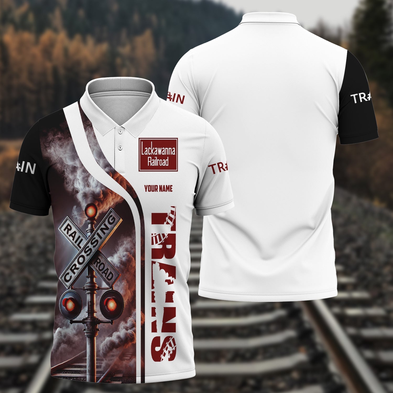 Railspirit Personalized Delaware, Lackawanna and Western Railroad Polo Shirt Crossing Railroad Sign American Locomotive Train Shirt All Over Print