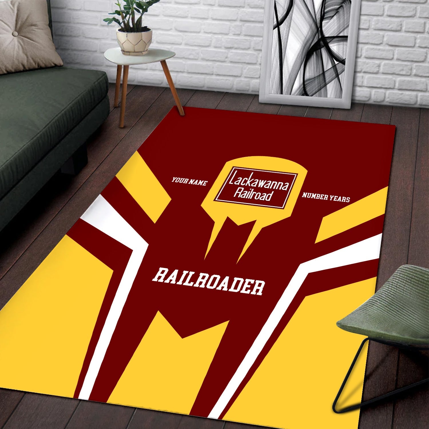 Railspirit Personalized Delaware, Lackawanna and Western Railroad Area Rug Custom Year Railroader DL&W Rug Gift Idea For Train Lover