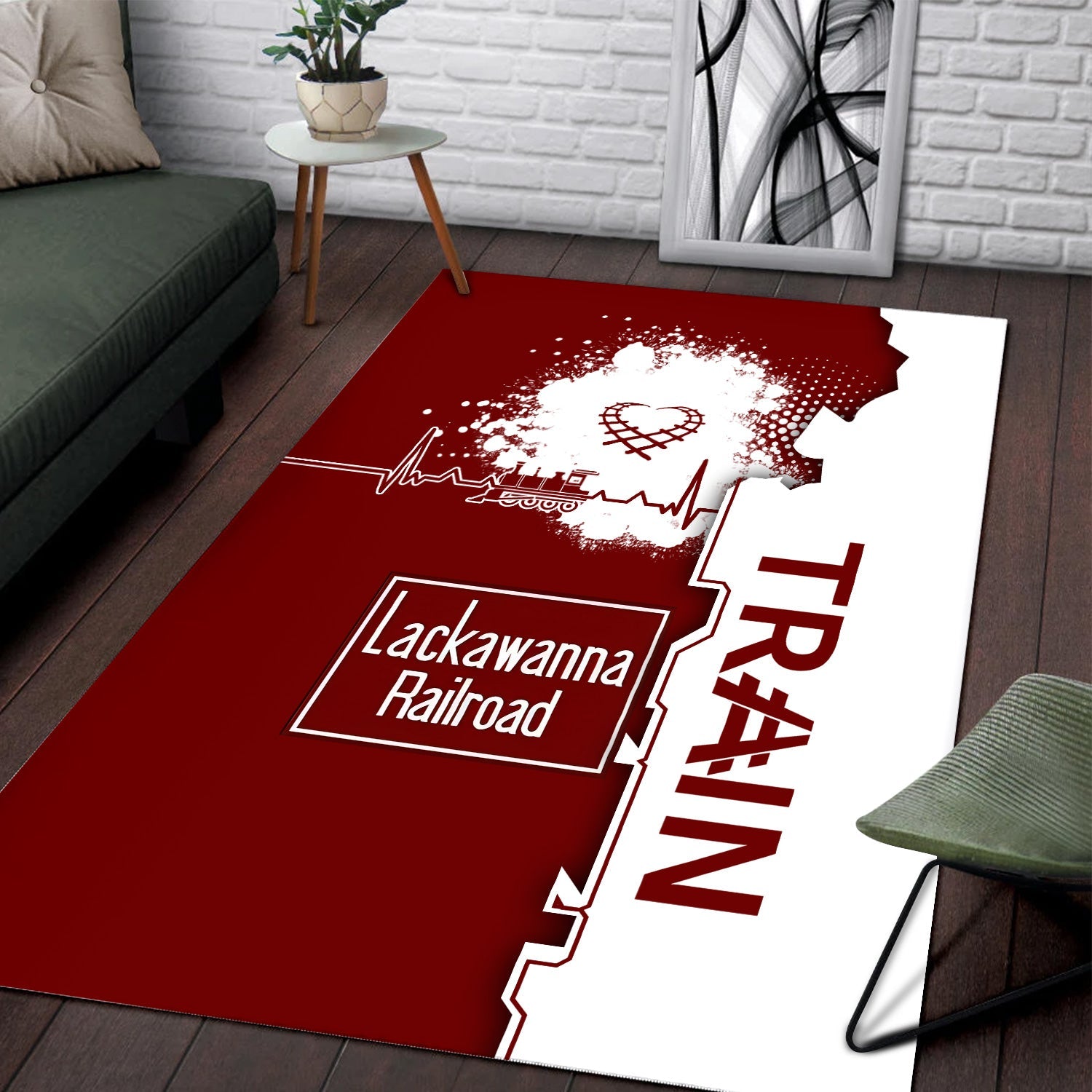 Railspirit Delaware, Lackawanna and Western Railroad Area Rug Engine Heartbeat and Track Love Style DL&W Rug Gift Idea For Train Lovers