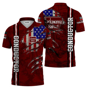 Railspirit Personalized Delaware, Lackawanna and Western Railroad Polo Shirt USA Flag Claw Art with Custom Job DL&W Train Shirt