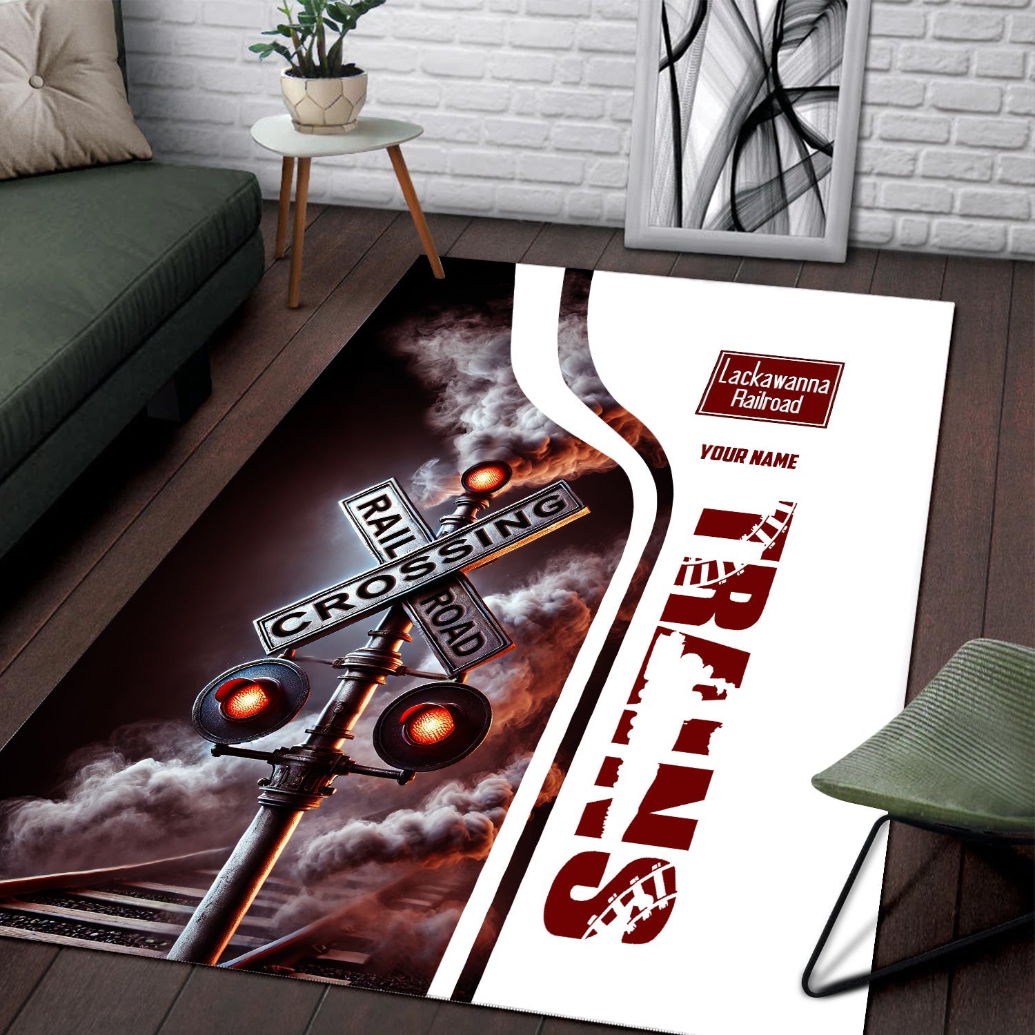Railspirit Personalized Delaware, Lackawanna and Western Railroad Area Rug Railroad Crossing Sign DL&W Rug All Over Print