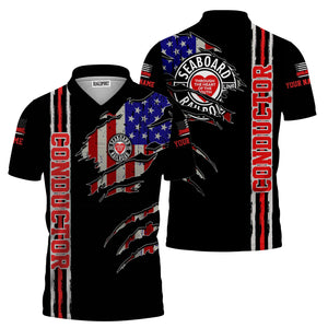 Railspirit Personalized Seaboard Air Line Railroad Polo Shirt USA Flag Claw Art with Custom Job Train Shirt