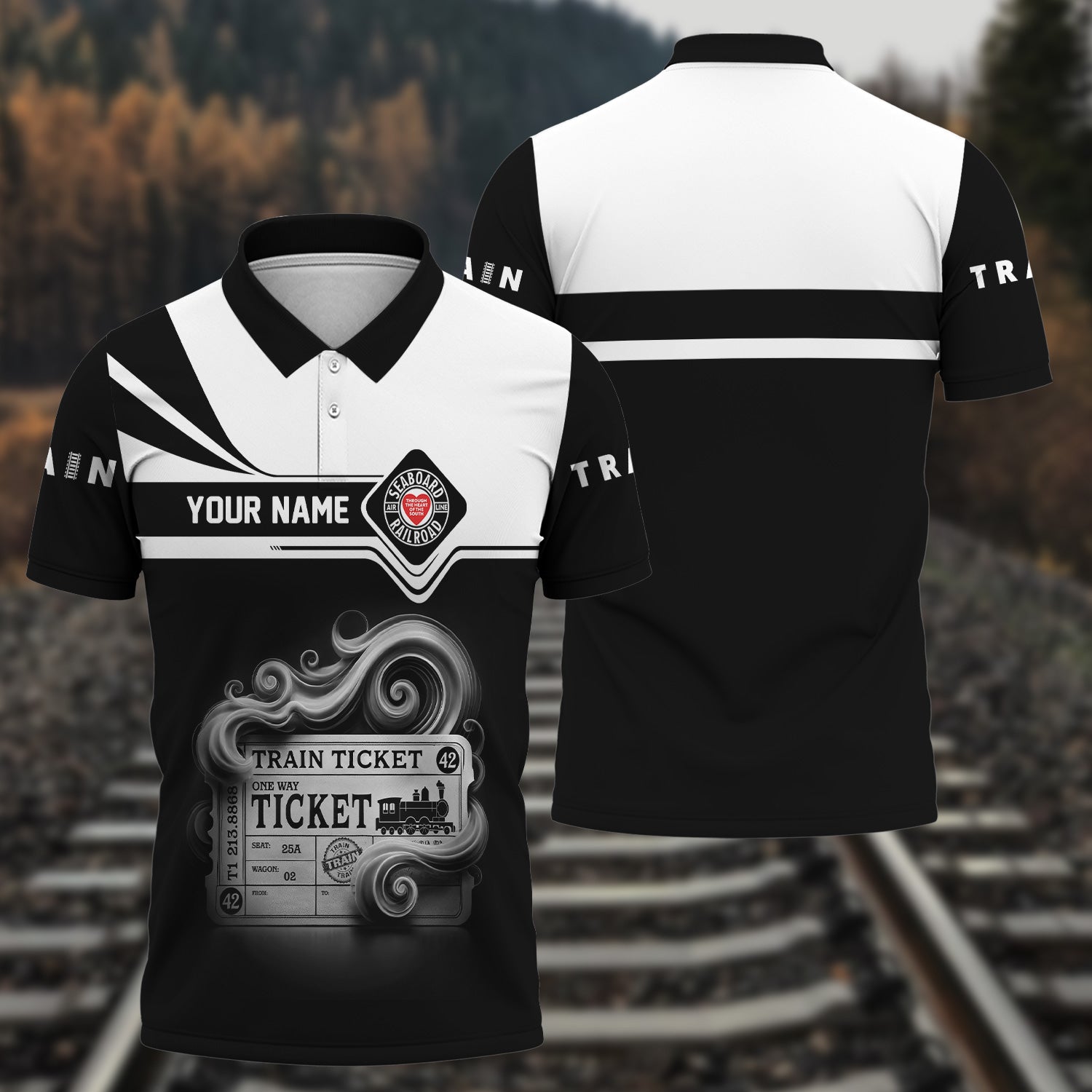 Railspirit Custom Name Seaboard Air Line Railroad Polo Shirt American Train Ticket Printed Shirt