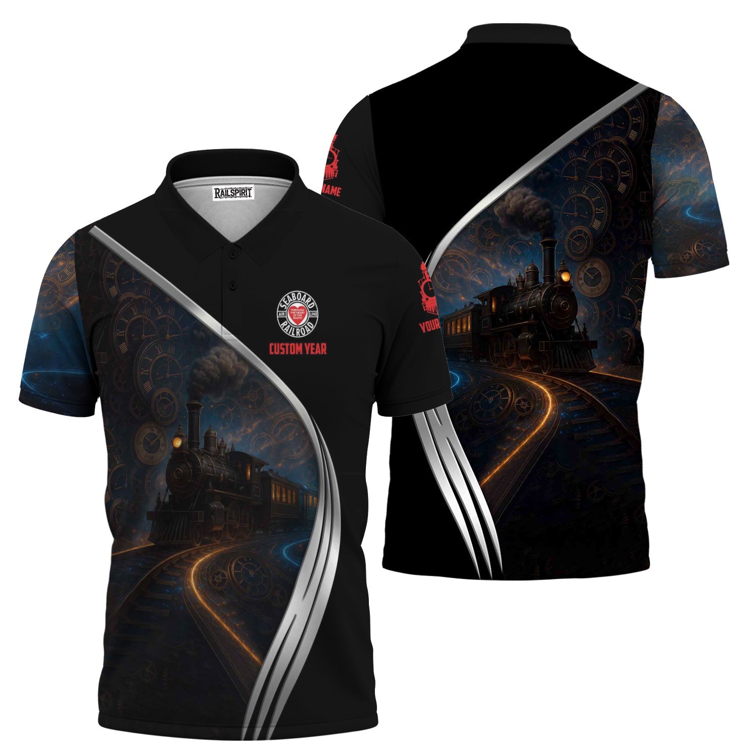 Railspirit Personalized Seaboard Air Line Railroad Polo Shirt Steampunk Locomotive with Custom Year Train Shirt