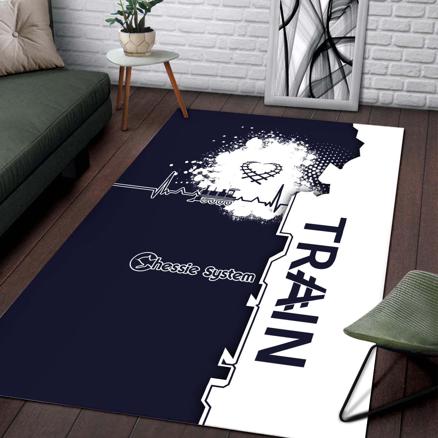 Railspirit Chessie System Railroad Area Rug Engine Heartbeat and Track Love Style Rug Gift Idea For Train Lovers