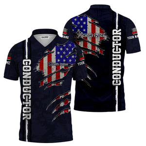 Railspirit Personalized Chessie System Railroad Polo Shirt USA Flag Claw Art with Custom Job Train Shirt