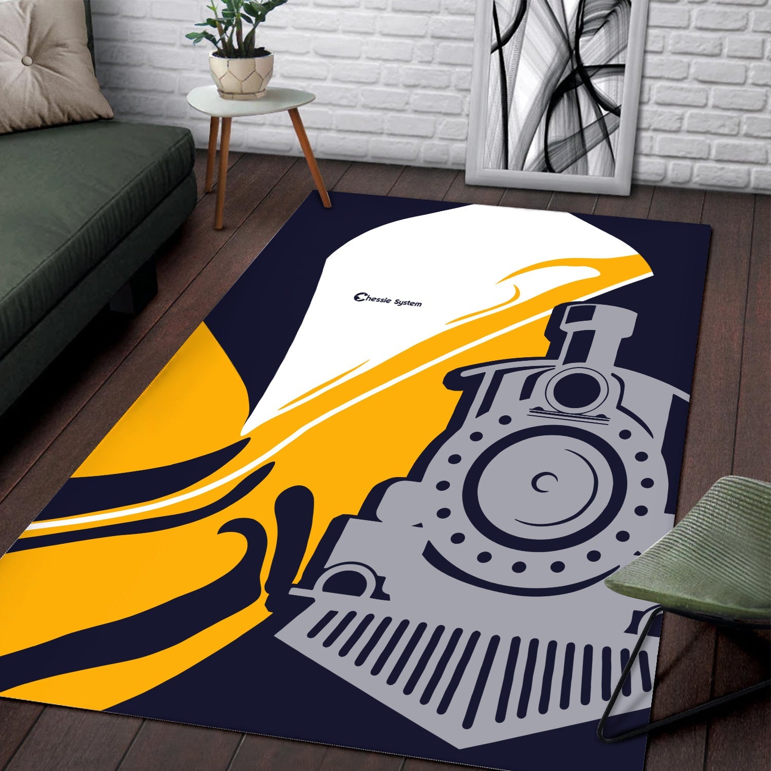 Railspirit Chessie System Railroad Area Rug Flame-Inspired Style Rug Gift Idea For Train Lovers