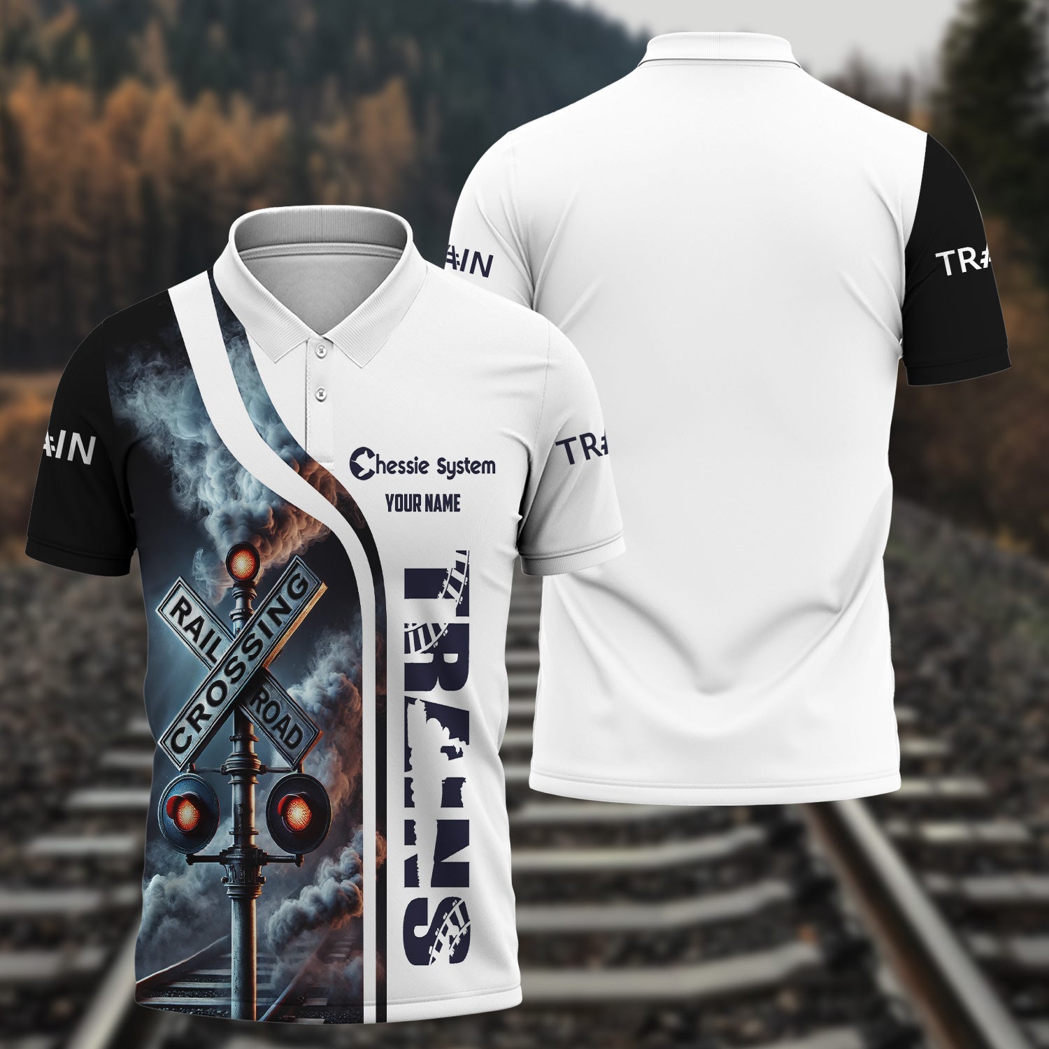 Railspirit Personalized Chessie System Railroad Polo Shirt Crossing Railroad Sign American Locomotive Train Shirt All Over Print