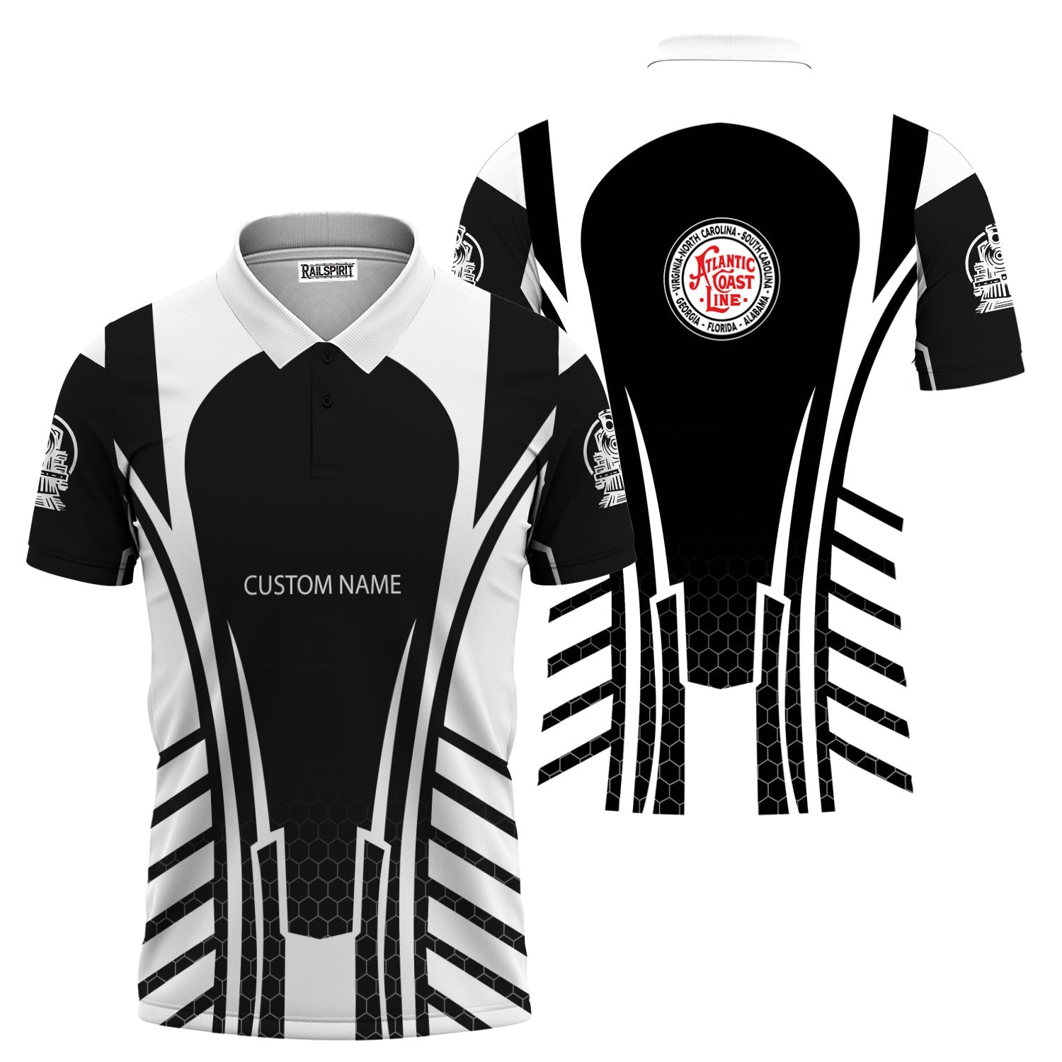 Railspirit Personalized Atlantic Coast Line Railroad Polo Shirt Striped Railroad Style Train Shirt All Over Print