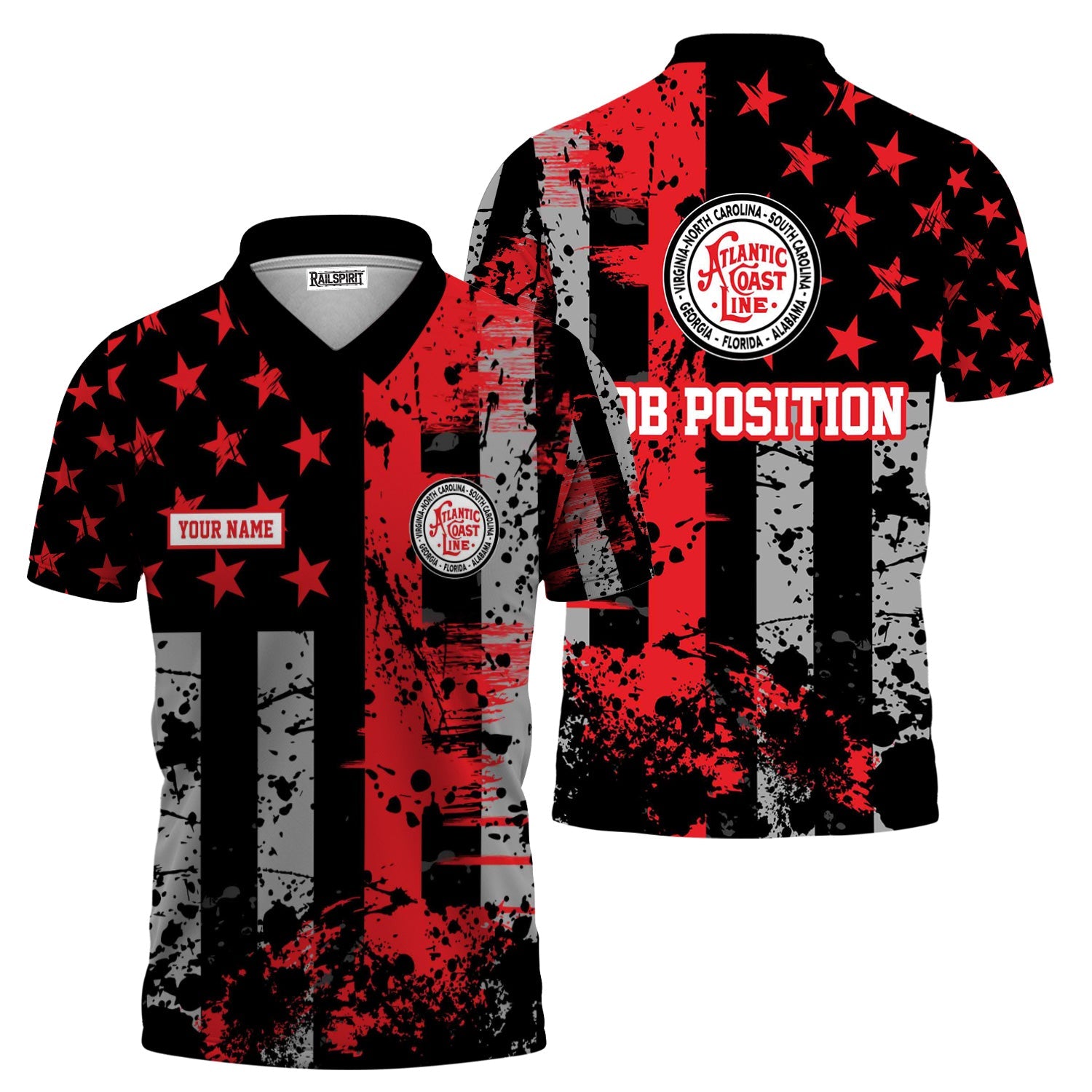 Railspirit Personalized Atlantic Coast Line Railroad Polo Shirt Artistic Paint American Flag Style Train Shirt