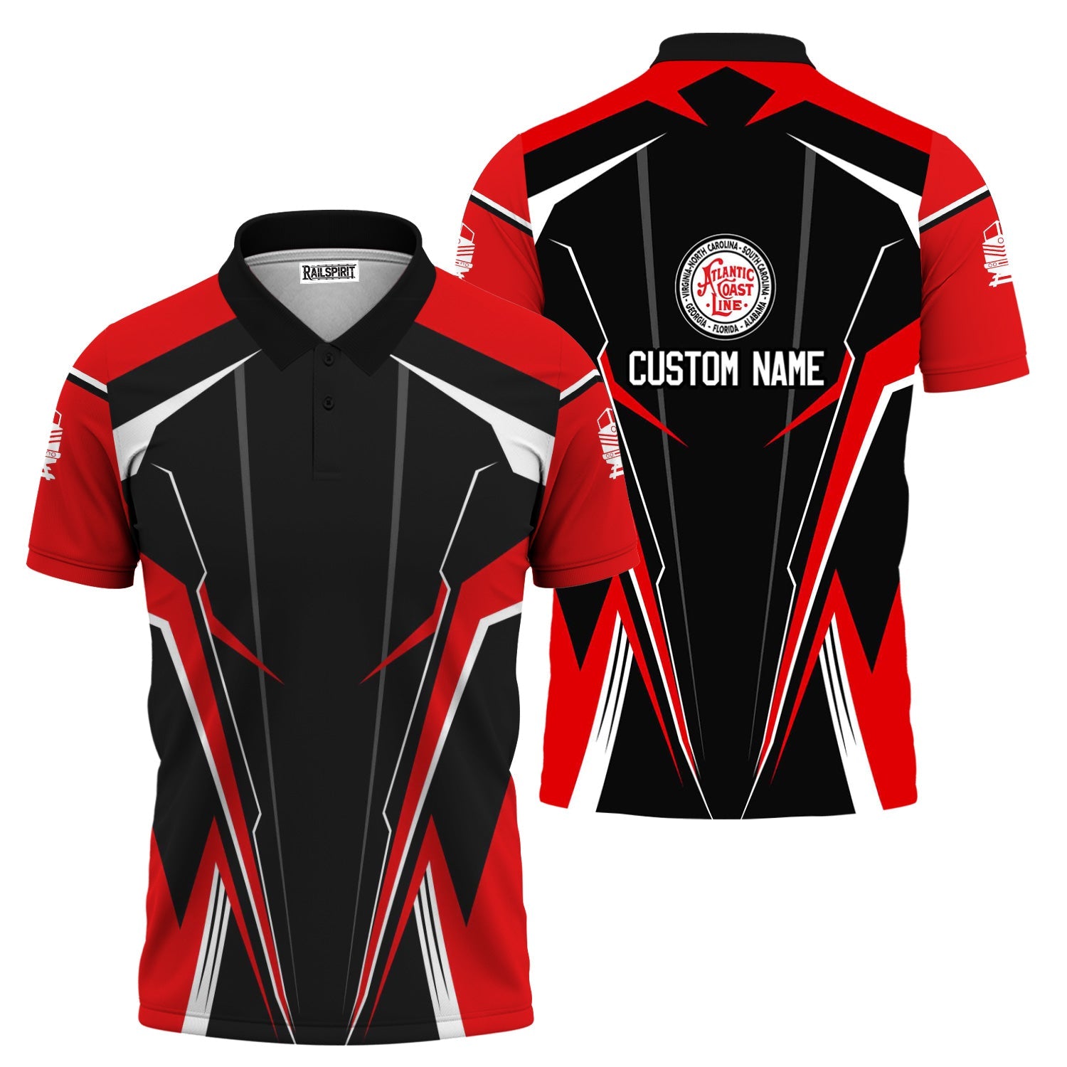 Railspirit Personalized Atlantic Coast Line Railroad Polo Shirt Lightning-Edge Design Train Shirt For Railroad Lovers