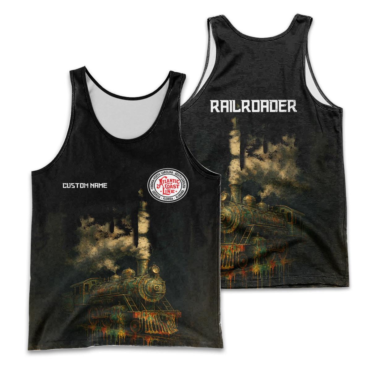 Railspirit Personalized Atlantic Coast Line Railroad Men Tank Top Vintage Train Art Style Shirt For Locomotive Fans