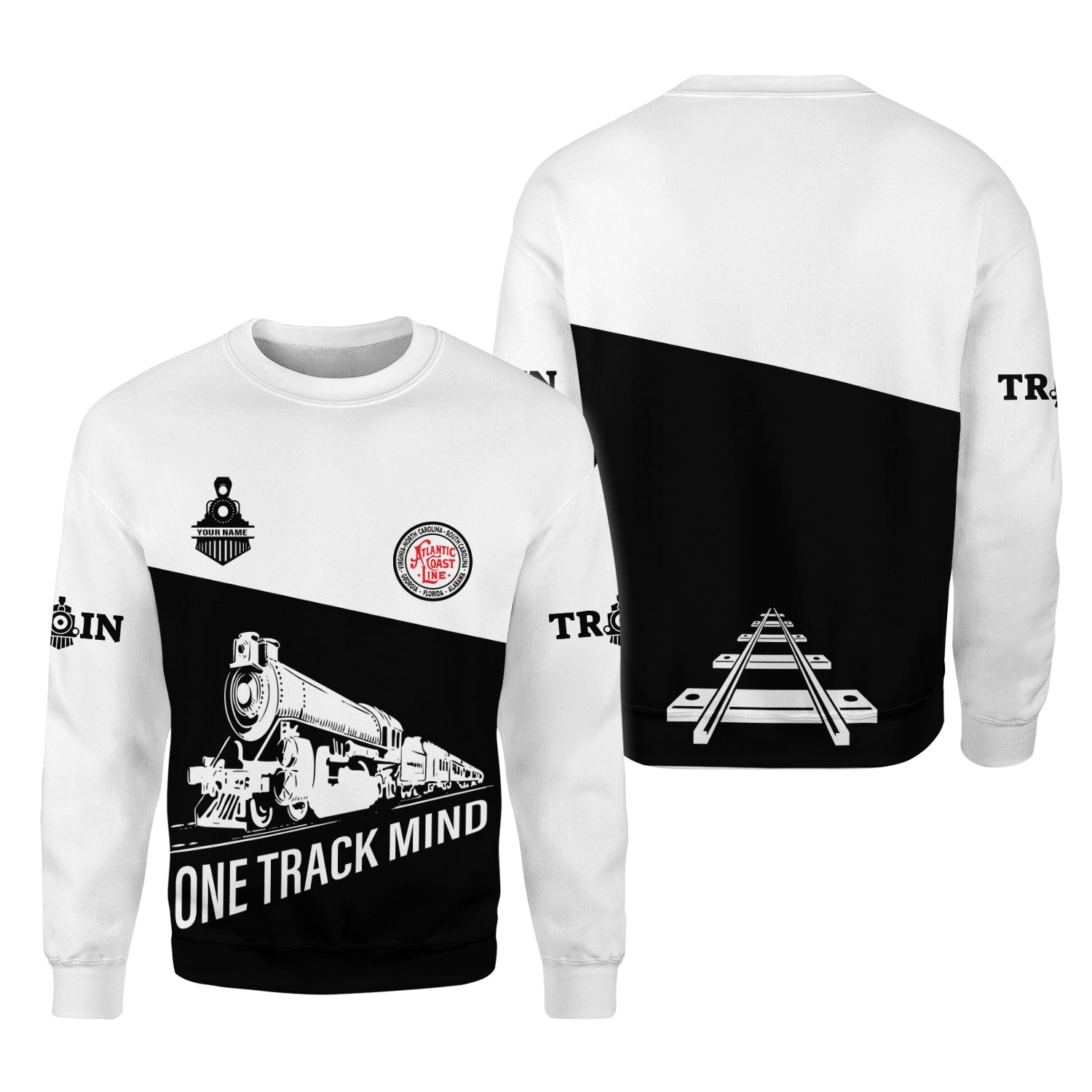 Railspirit Personalized Atlantic Coast Line Railroad Sweatshirt One Track Mind Train Sweater Gift Idea For Train Lover