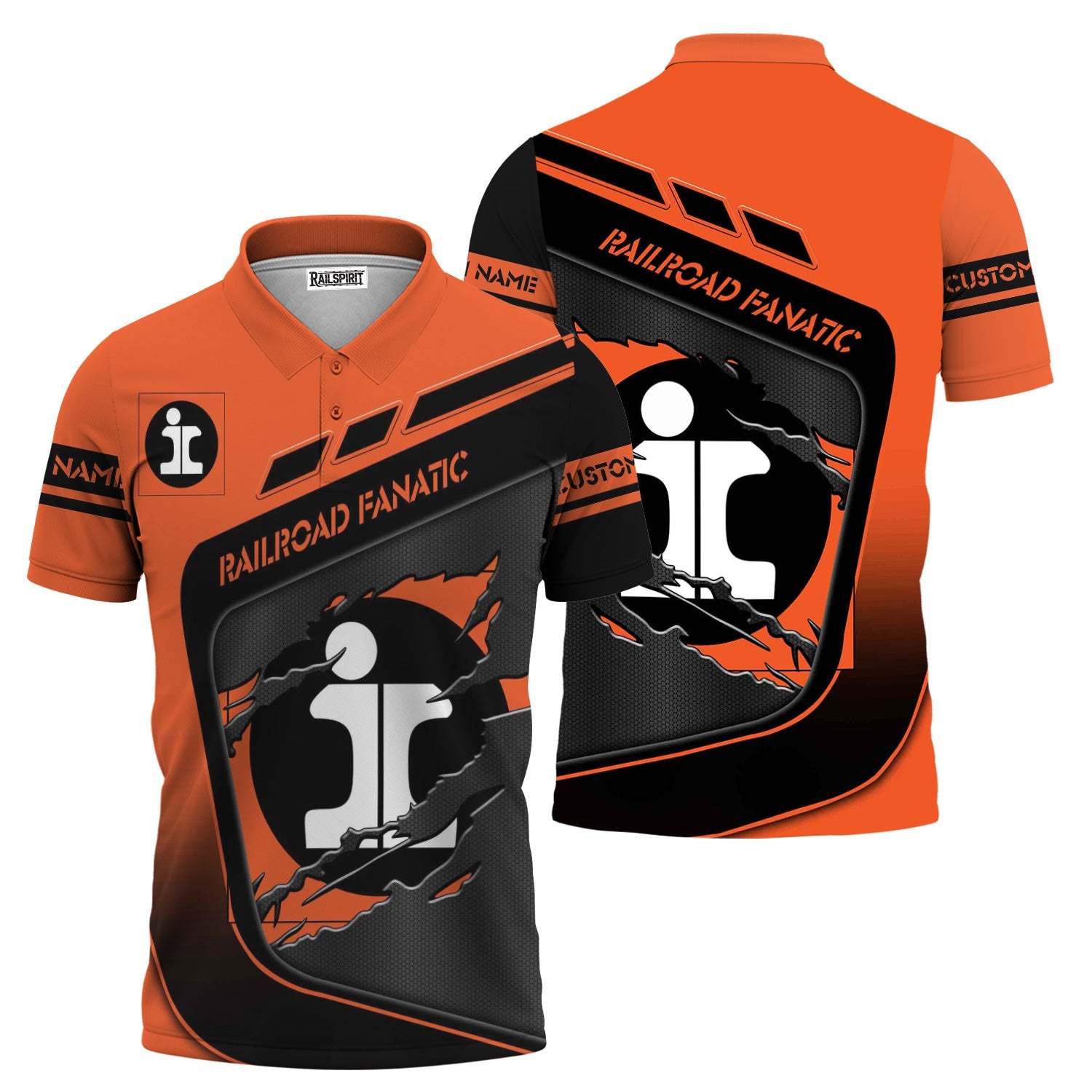 Railspirit Personalized Illinois Central Railroad Polo Shirt Ripped Texture Style Train Shirt For Railroad Fanatic