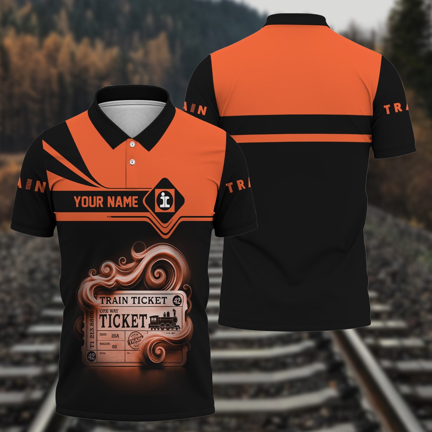 Railspirit Custom Name Illinois Central Railroad Polo Shirt American Train Ticket Printed Shirt