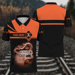 Railspirit Custom Name Illinois Central Railroad Polo Shirt American Train Ticket Printed Shirt