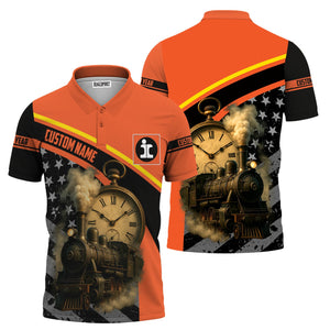 Railspirit Personalized Illinois Central Railroad Polo Shirt Classic Steam Engine With Retro Pocket Watch Shirt All Over Print