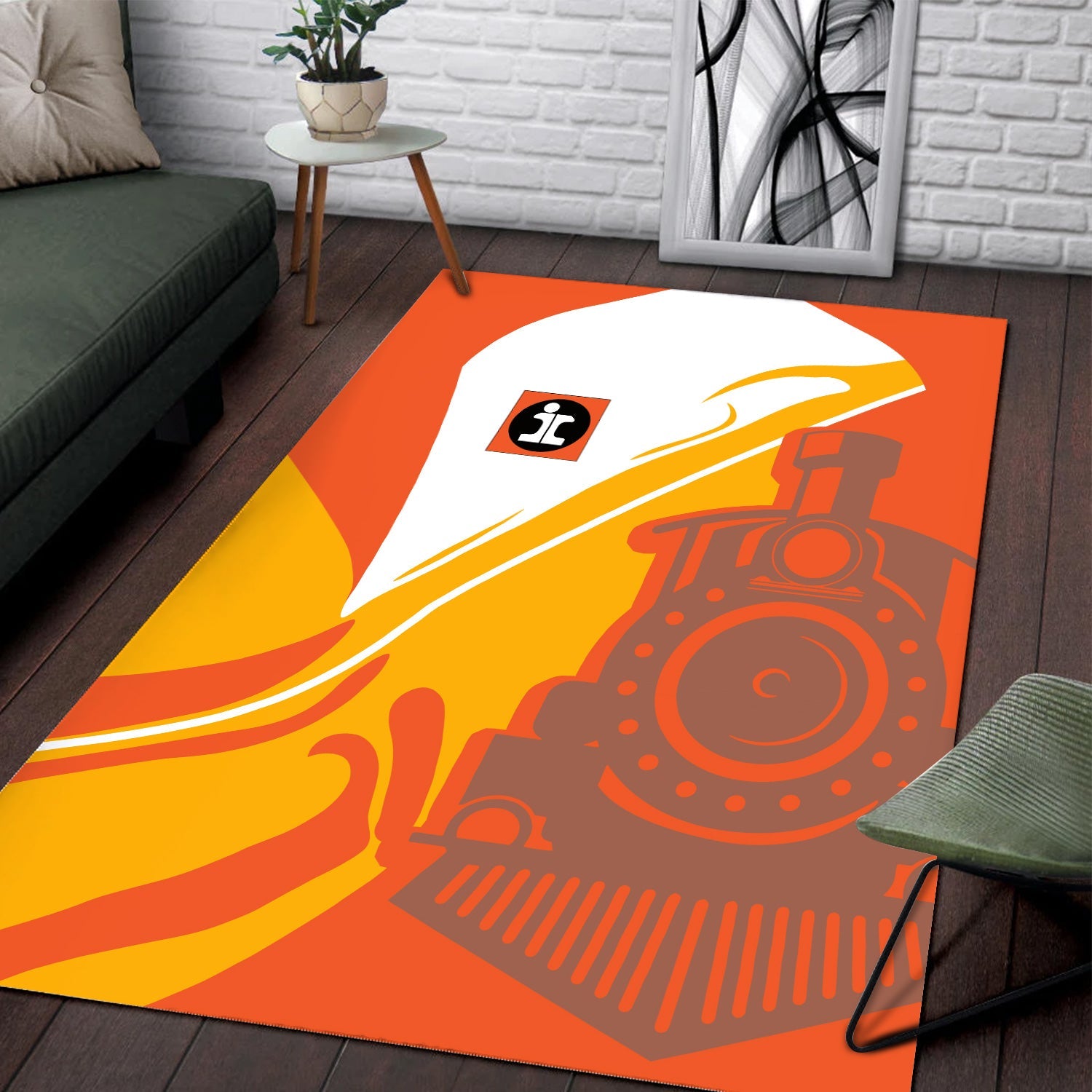 Railspirit Illinois Central Railroad Area Rug Flame-Inspired Style Rug Gift Idea For Train Lovers