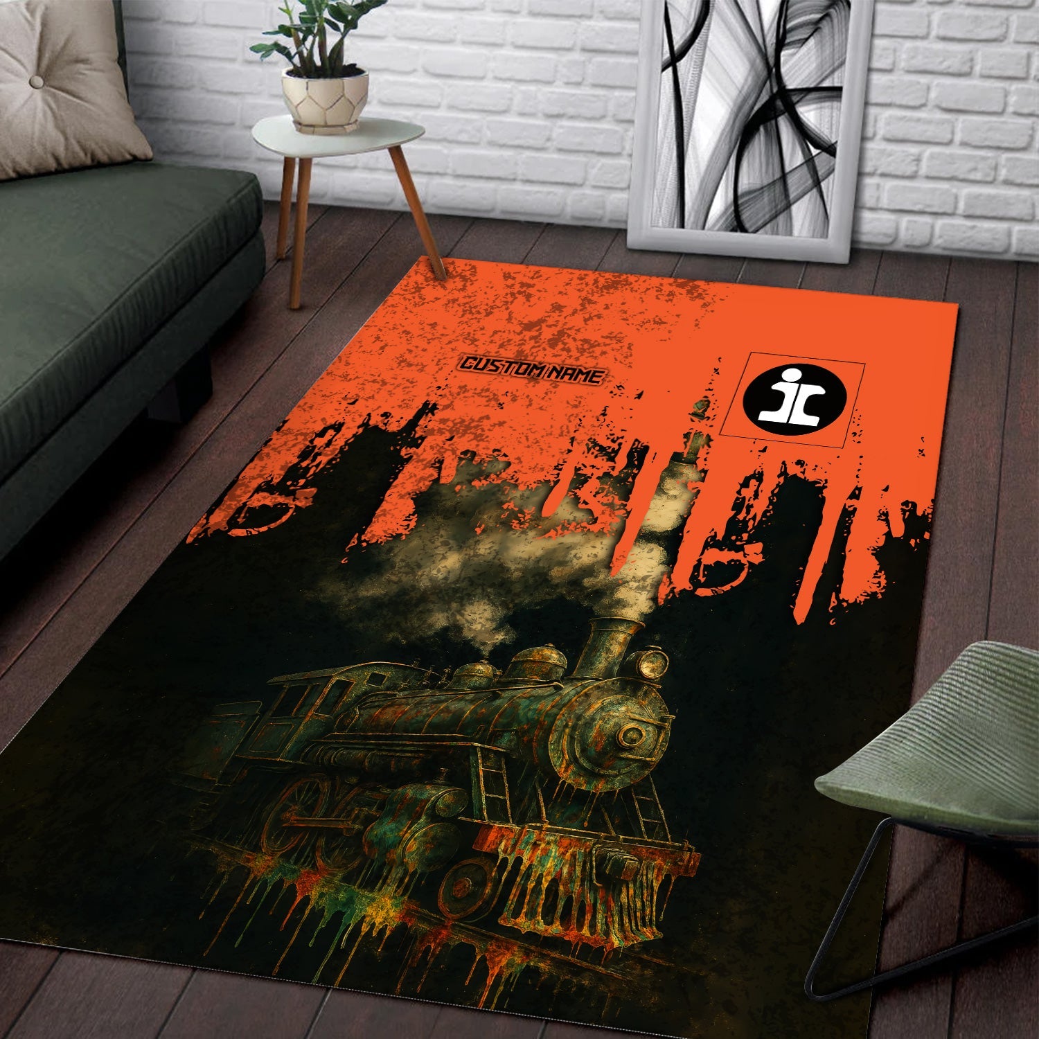 Railspirit Personalized Illinois Central Railroad Area Rug Vintage Train Art Style Rug For Locomotive Fans