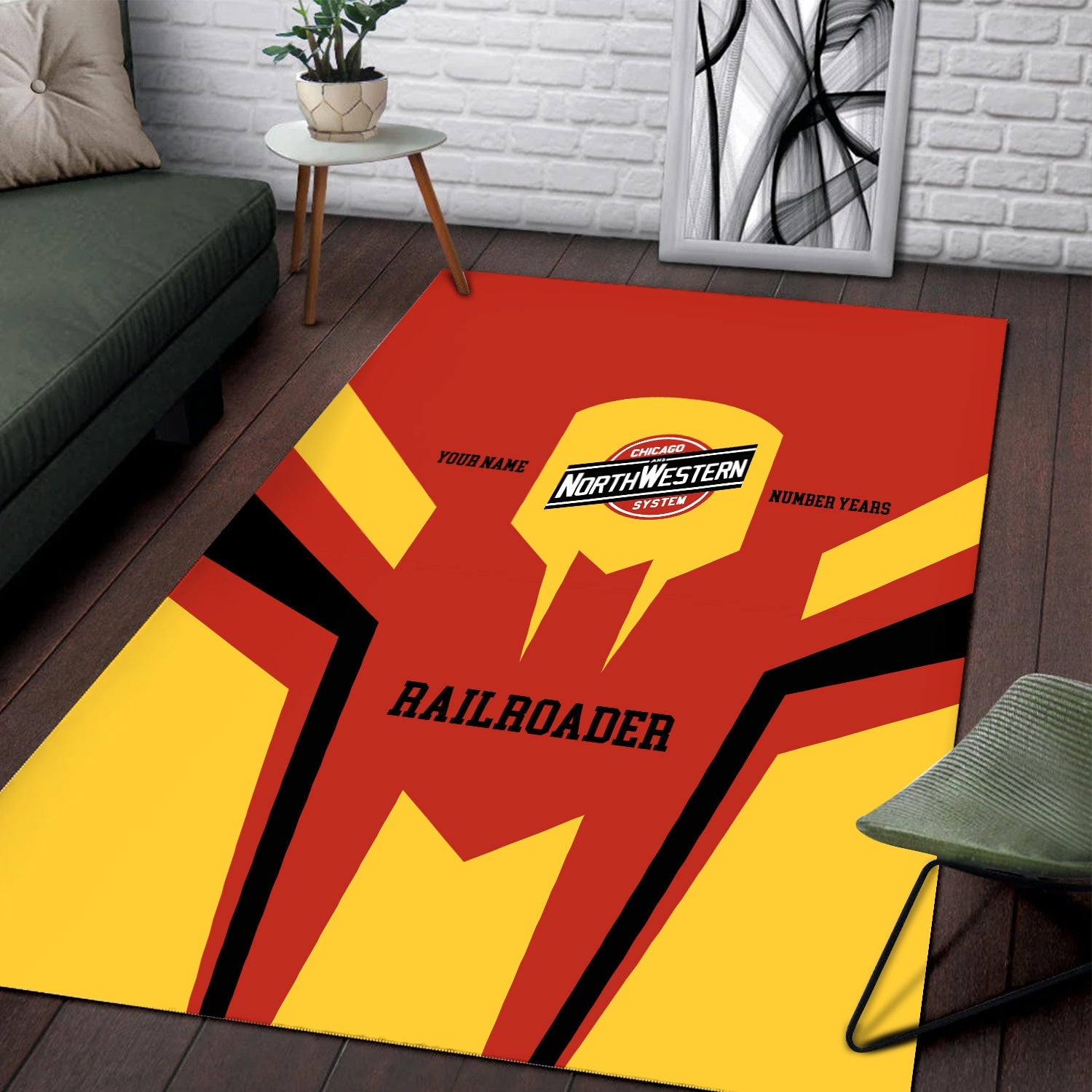 Railspirit Personalized Chicago and North Western Railway Area Rug Custom Year Railroader Rug Gift Idea For Train Lover