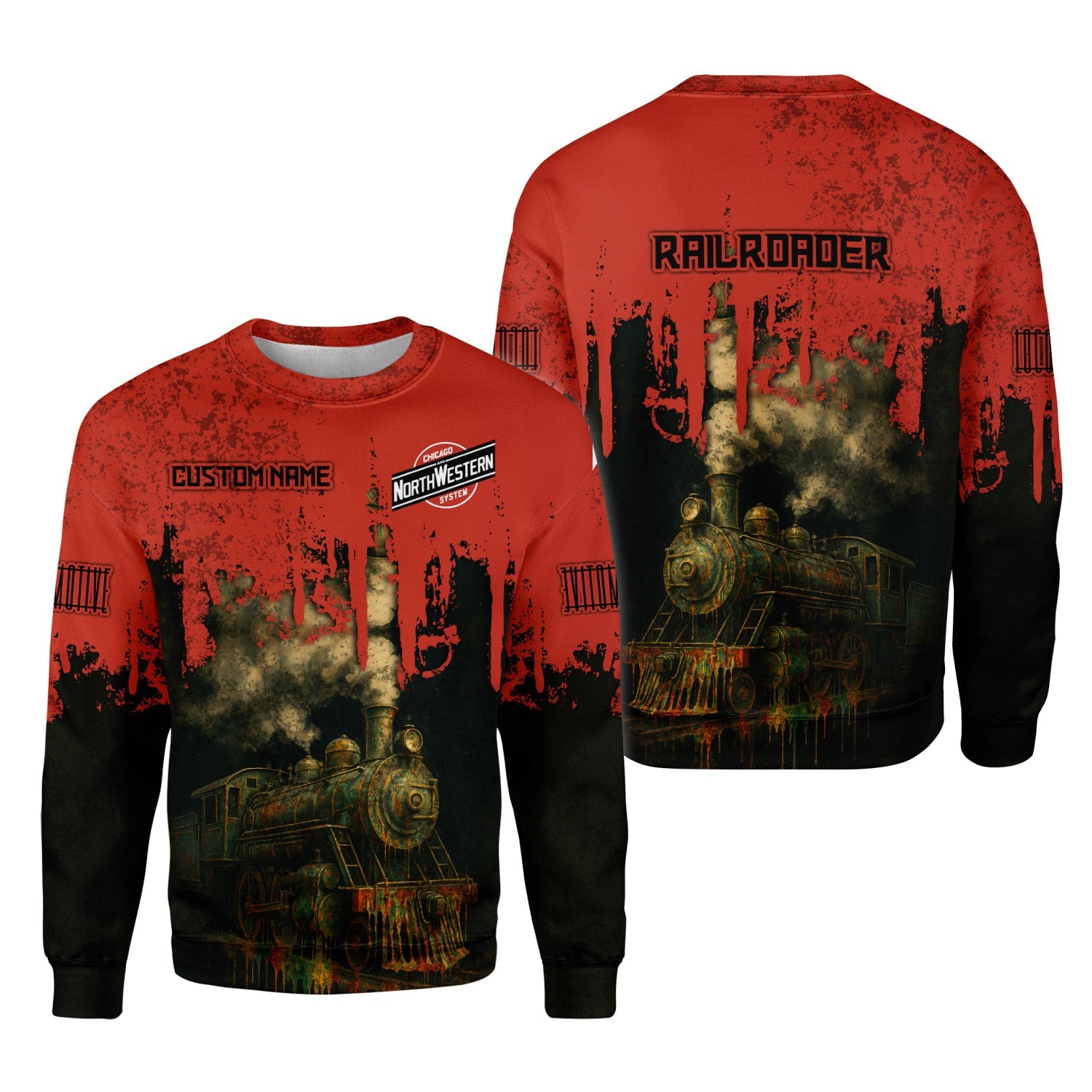 Railspirit Personalized Chicago and North Western Railway Sweatshirt Vintage Train Art Style Shirt For Locomotive Fans