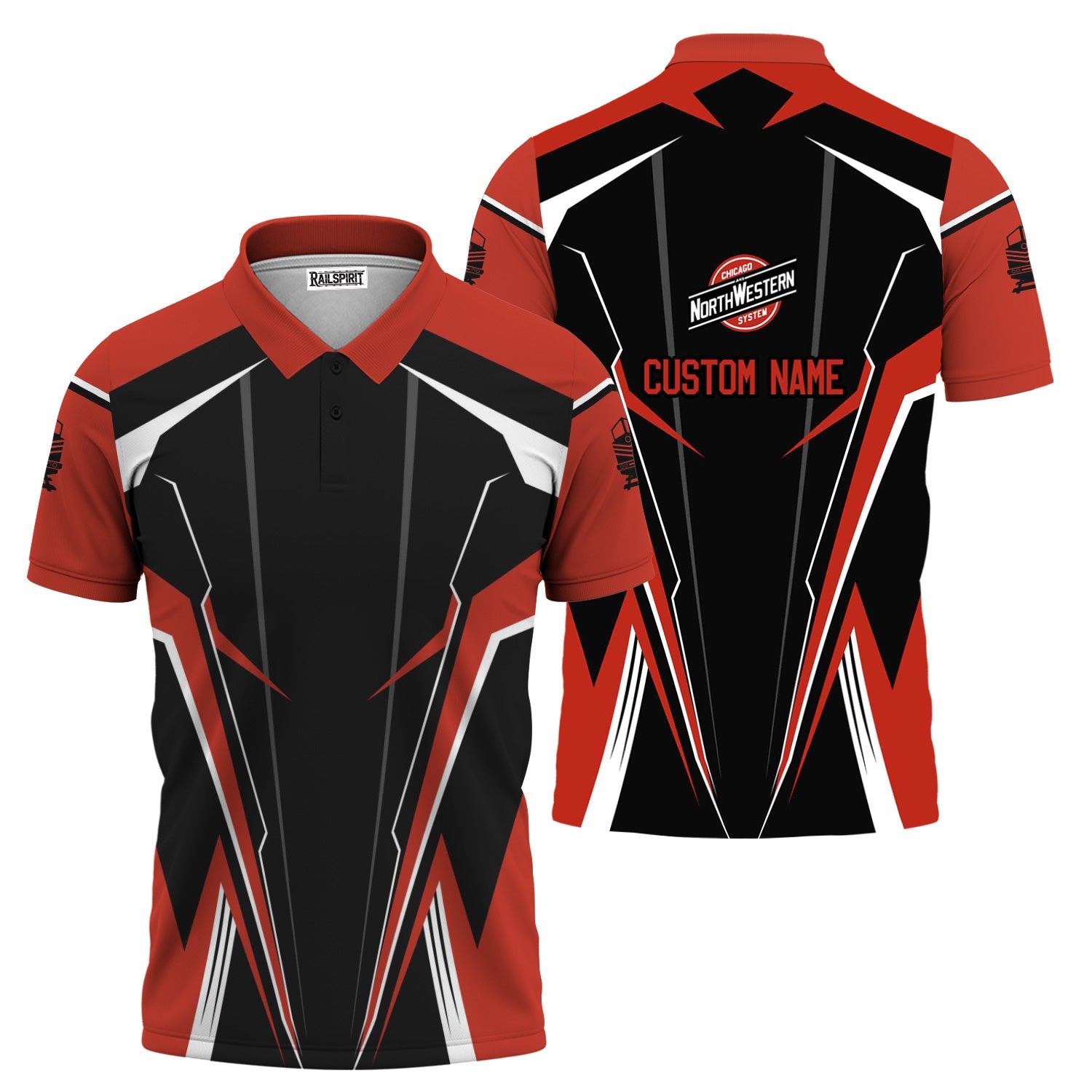 Railspirit Personalized Chicago and North Western Railway Polo Shirt Lightning-Edge Design Train Shirt For Railroad Lovers