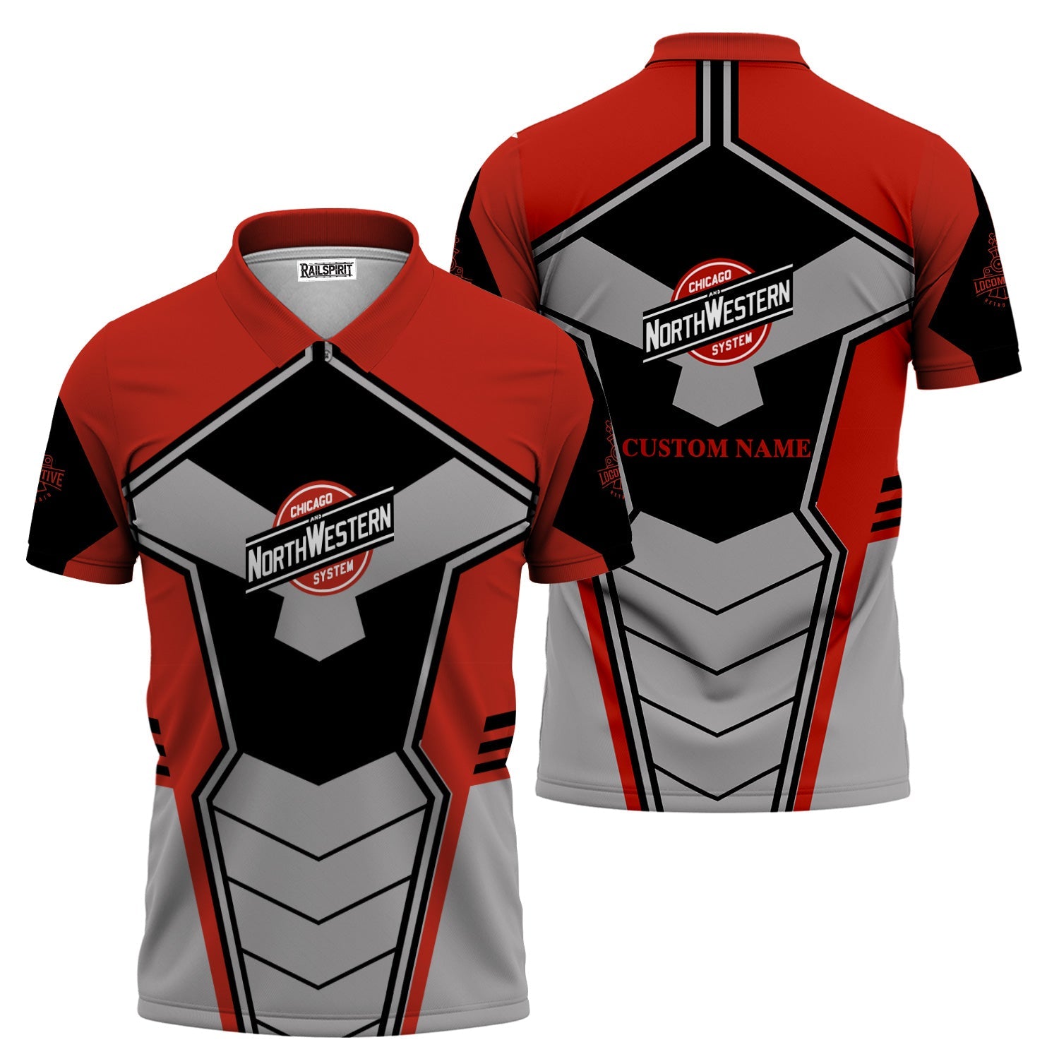 Railspirit Personalized Chicago and North Western Railway Polo Shirt Engine-Inspired Style Train Shirt for Railroad Fanatic