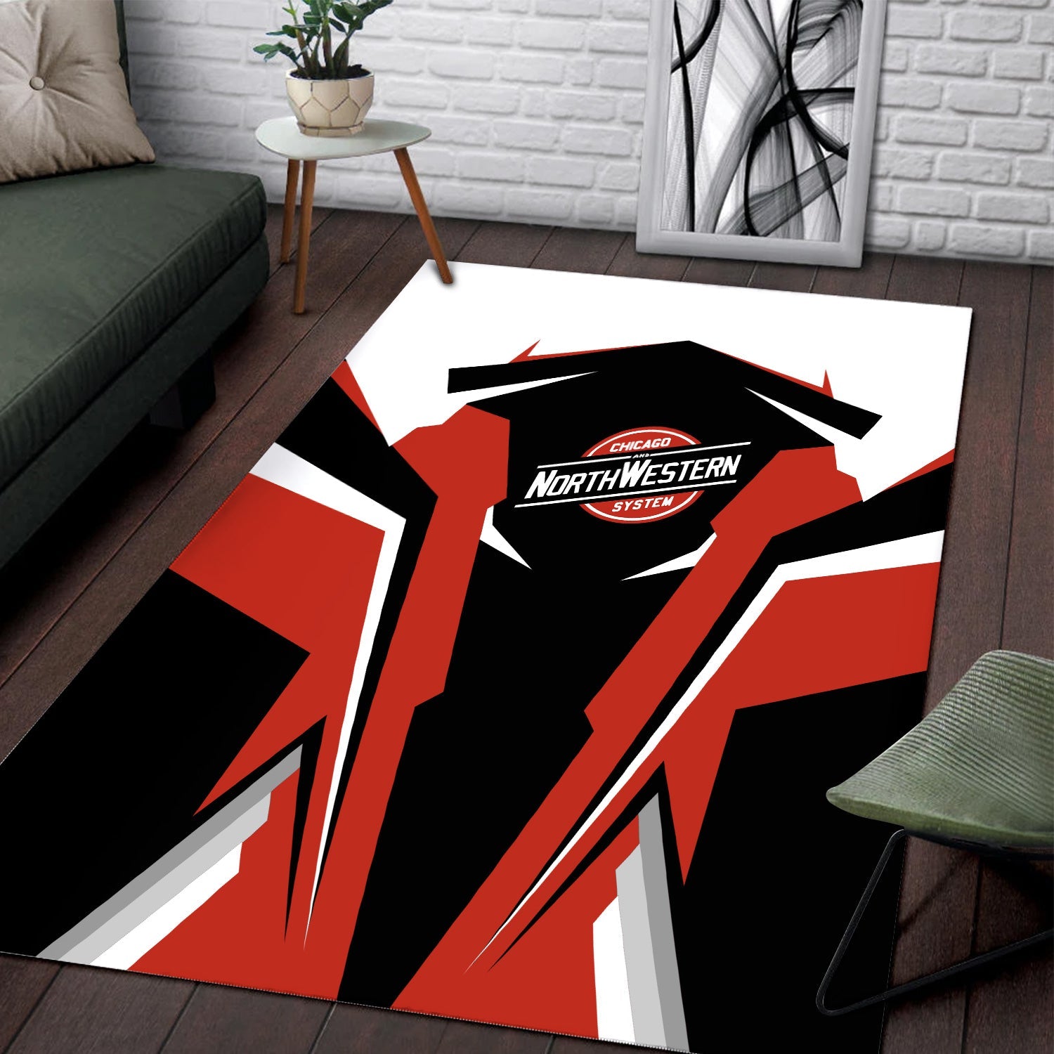 Railspirit Personalized Chicago and North Western Railway Area Rug Strong Line Style  Train Area Rug Gift Idea For Train Lover
