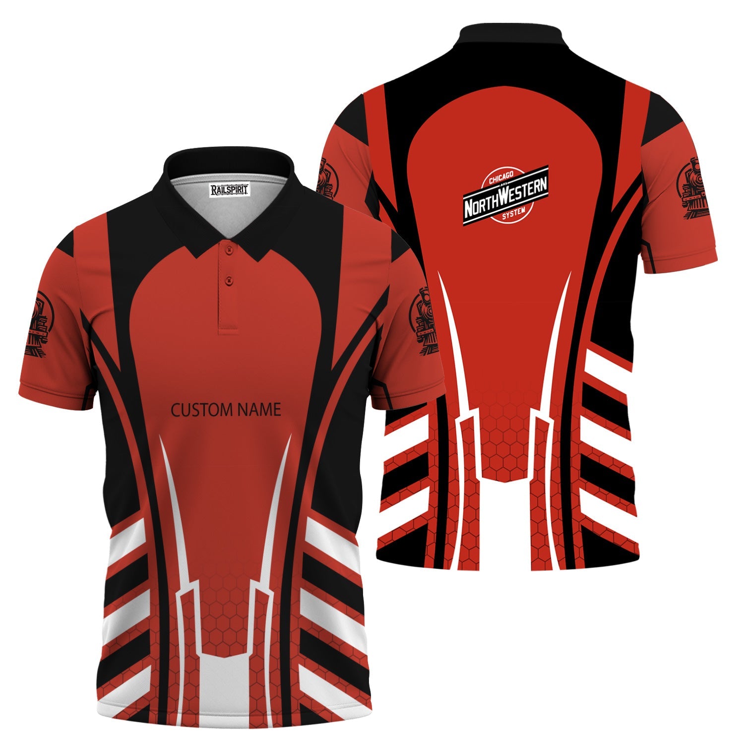 Railspirit Personalized Chicago and North Western Railway Polo Shirt Striped Railroad Style Train Shirt All Over Print