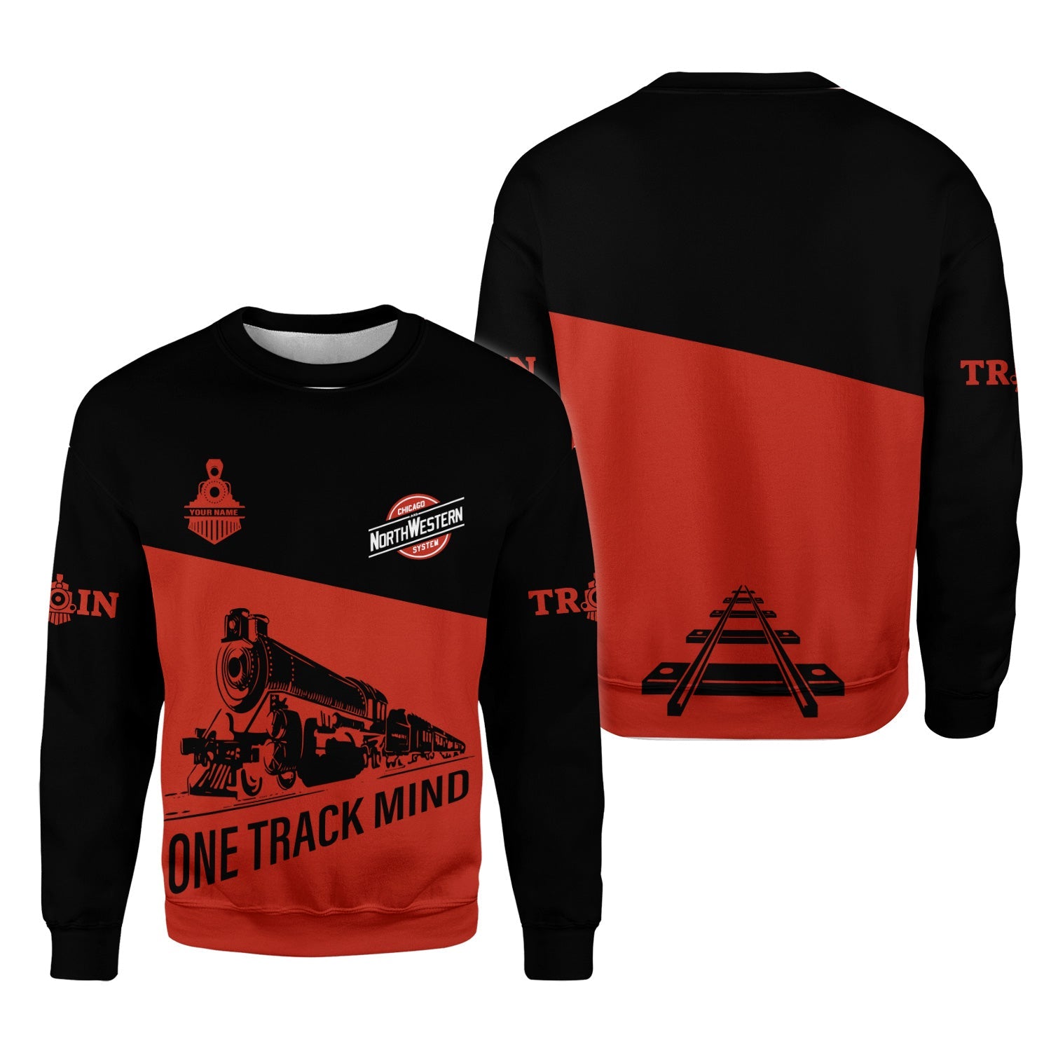 Railspirit Personalized Chicago and North Western Railway Sweatshirt One Track Mind Train Sweater Gift Idea For Train Lover