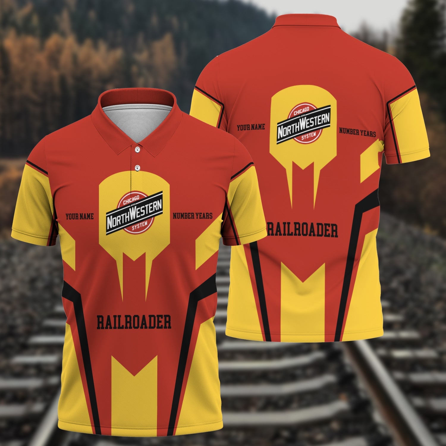 Railspirit Personalized Chicago and North Western Railway Polo Shirt Custom Year Railroader Shirt Gift Idea For Train Lover