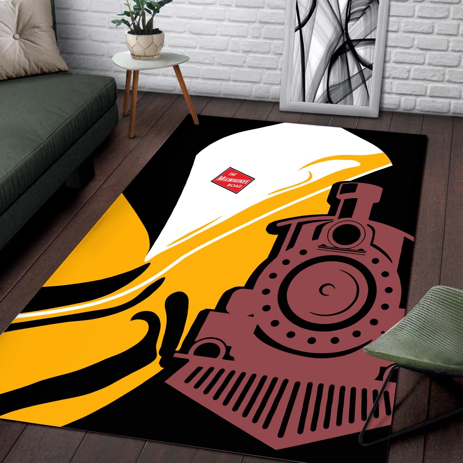 Railspirit Chicago, Milwaukee, St. Paul and Pacific Railroad Area Rug Flame-Inspired Style Milwaukee Road Rug Gift Idea For Train Lovers