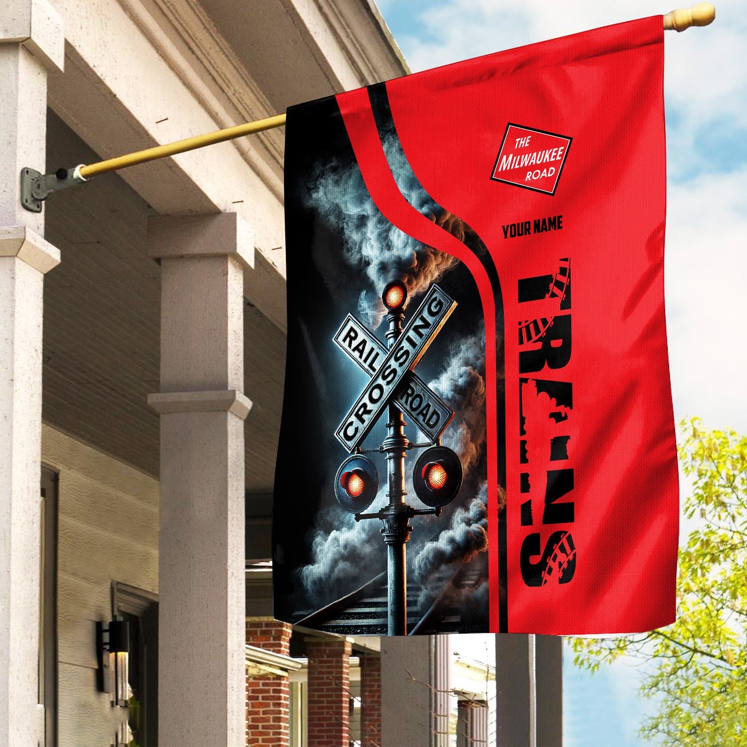 Railspirit Personalized Chicago, Milwaukee, St. Paul and Pacific Railroad Garden Flag Railroad Crossing Sign Milwaukee Road Flag All Over Print