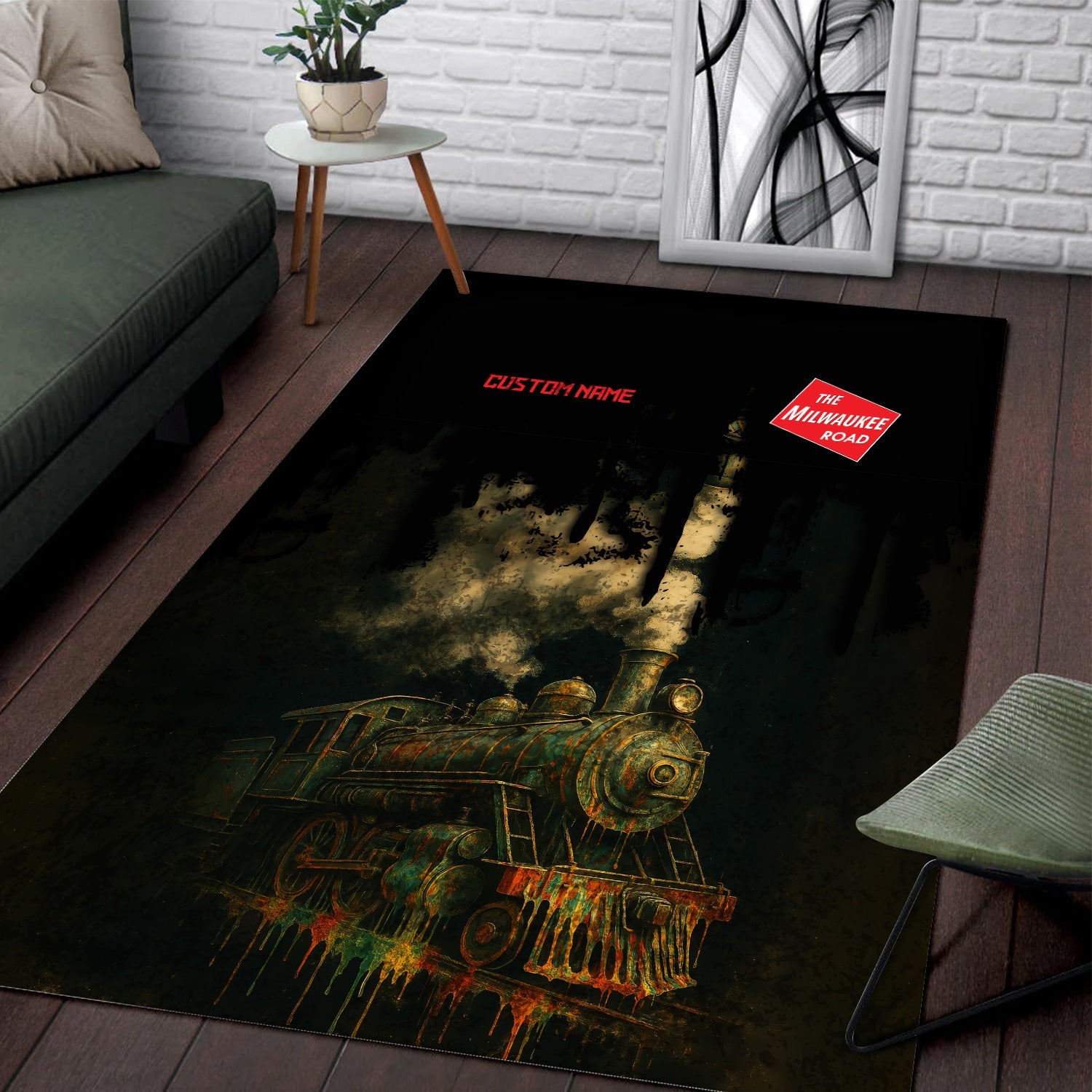 Railspirit Personalized Chicago, Milwaukee, St. Paul and Pacific Railroad Area Rug Vintage Train Art Style Milwaukee Road Rug For Locomotive Fans
