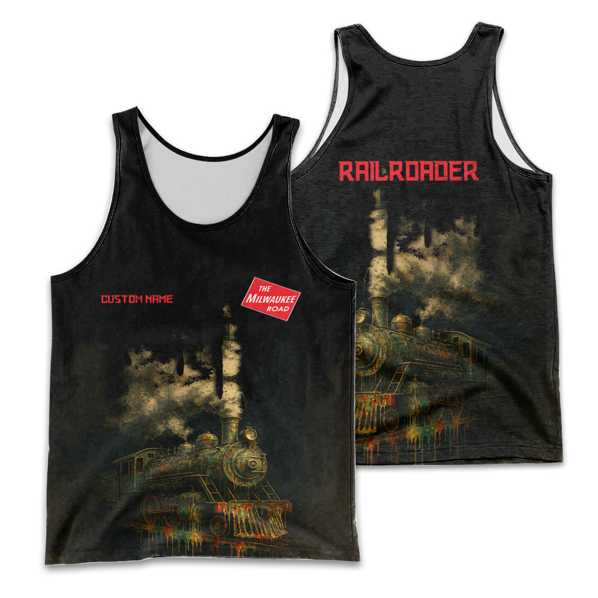 Railspirit Personalized Chicago, Milwaukee, St. Paul and Pacific Railroad Men Tank Top Vintage Train Art Style Milwaukee Road Shirt