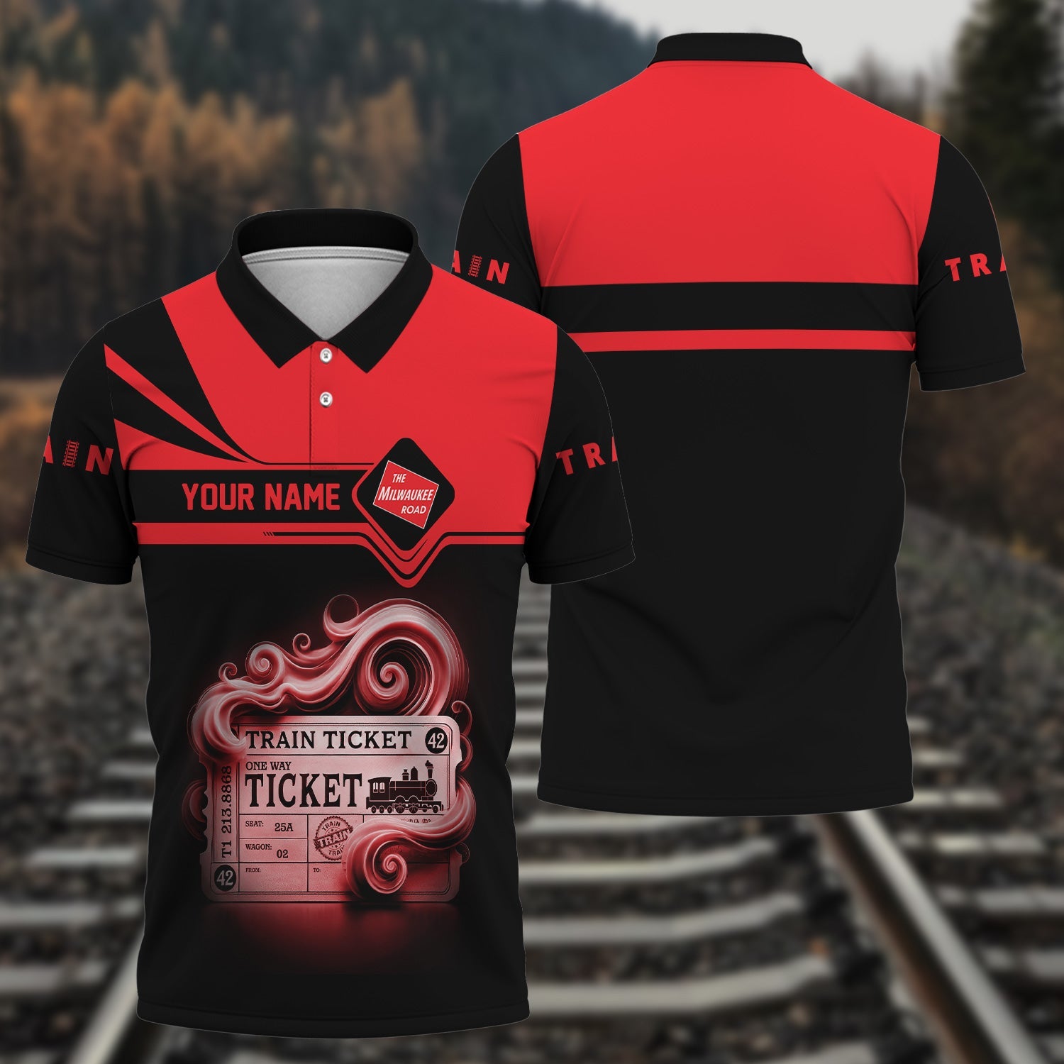 Railspirit Custom Name Chicago, Milwaukee, St. Paul and Pacific Railroad Polo Shirt American Train Ticket Milwaukee Road Printed Shirt