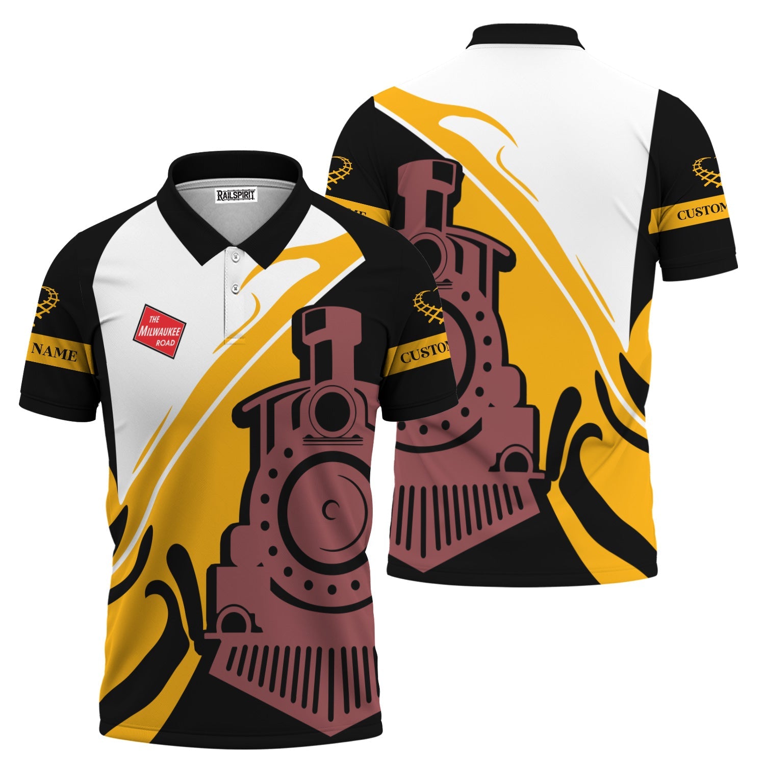 Railspirit Personalized Chicago, Milwaukee, St. Paul and Pacific Railroad Polo Shirt Flame-Inspired Style Milwaukee Road Shirt Gift For Train Lovers