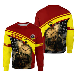 Railspirit Personalized Denver and Rio Grande Western Railroad Sweatshirt Classic Steam Engine With Retro Pocket Watch Shirt All Over Print