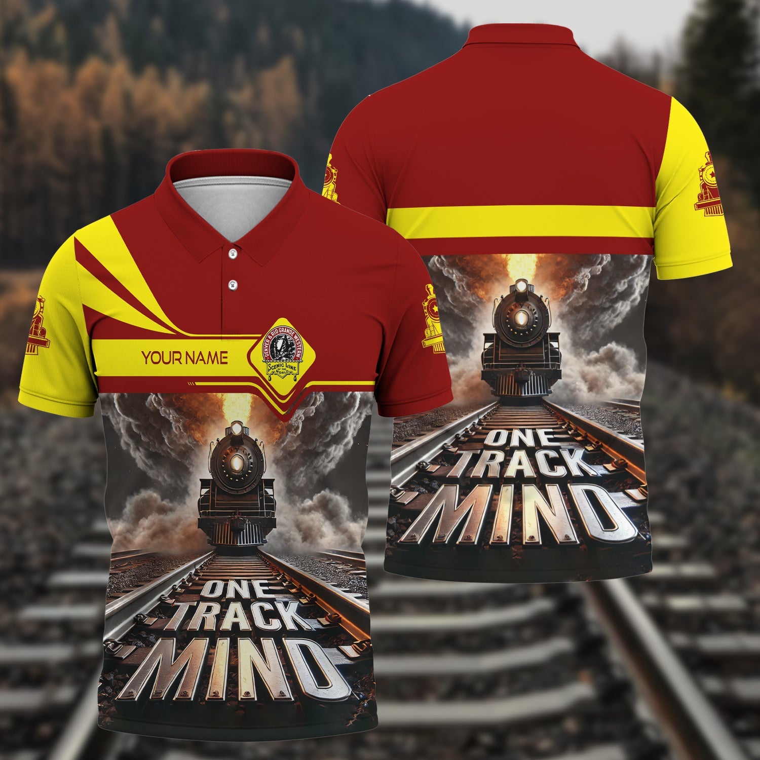 Railspirit Personalized Denver and Rio Grande Western Railroad Polo Shirt One Track Mind Train Printed Shirt