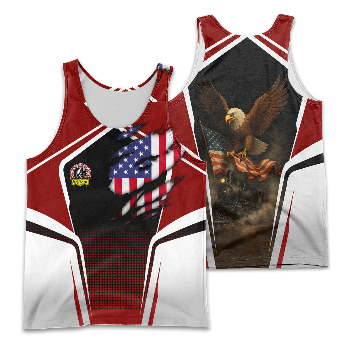 Railspirit Personalized Denver and Rio Grande Western Railroad Men Tank Top American Eagle Vintage Train Shirt