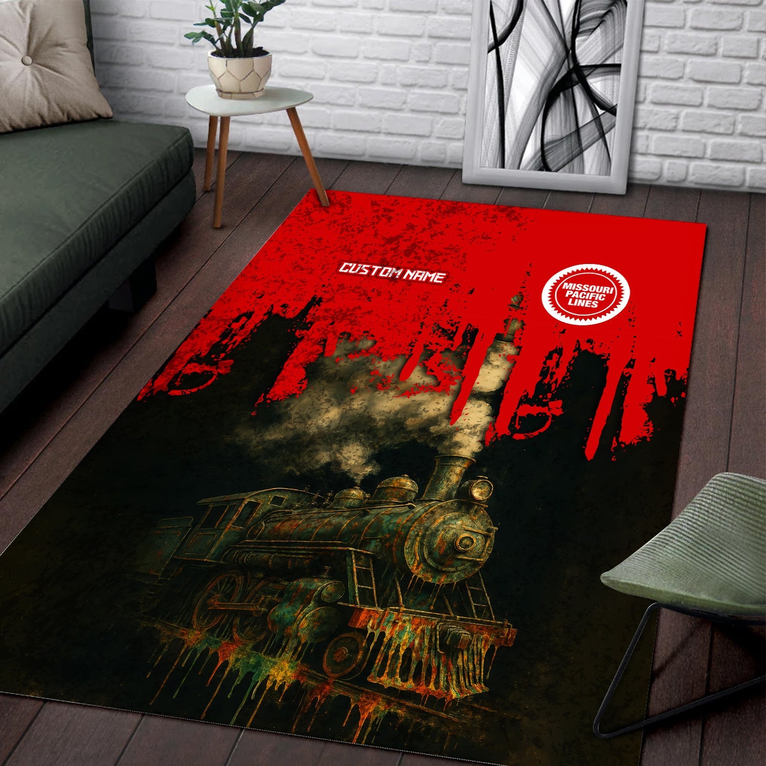 Railspirit Personalized Missouri Pacific Railroad Area Rug Vintage Train Art Style Rug For Locomotive Fans