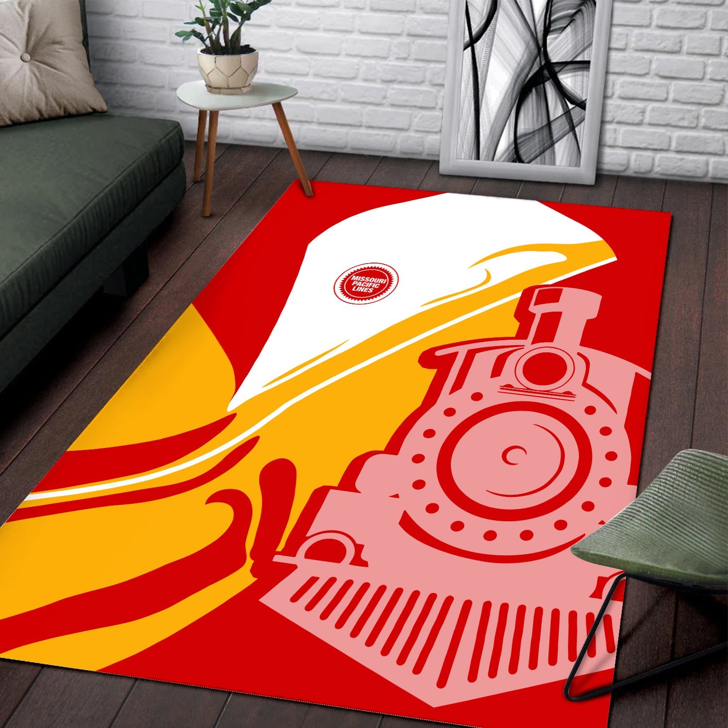 Railspirit Missouri Pacific Railroad Area Rug Flame-Inspired Style Rug Gift Idea For Train Lovers