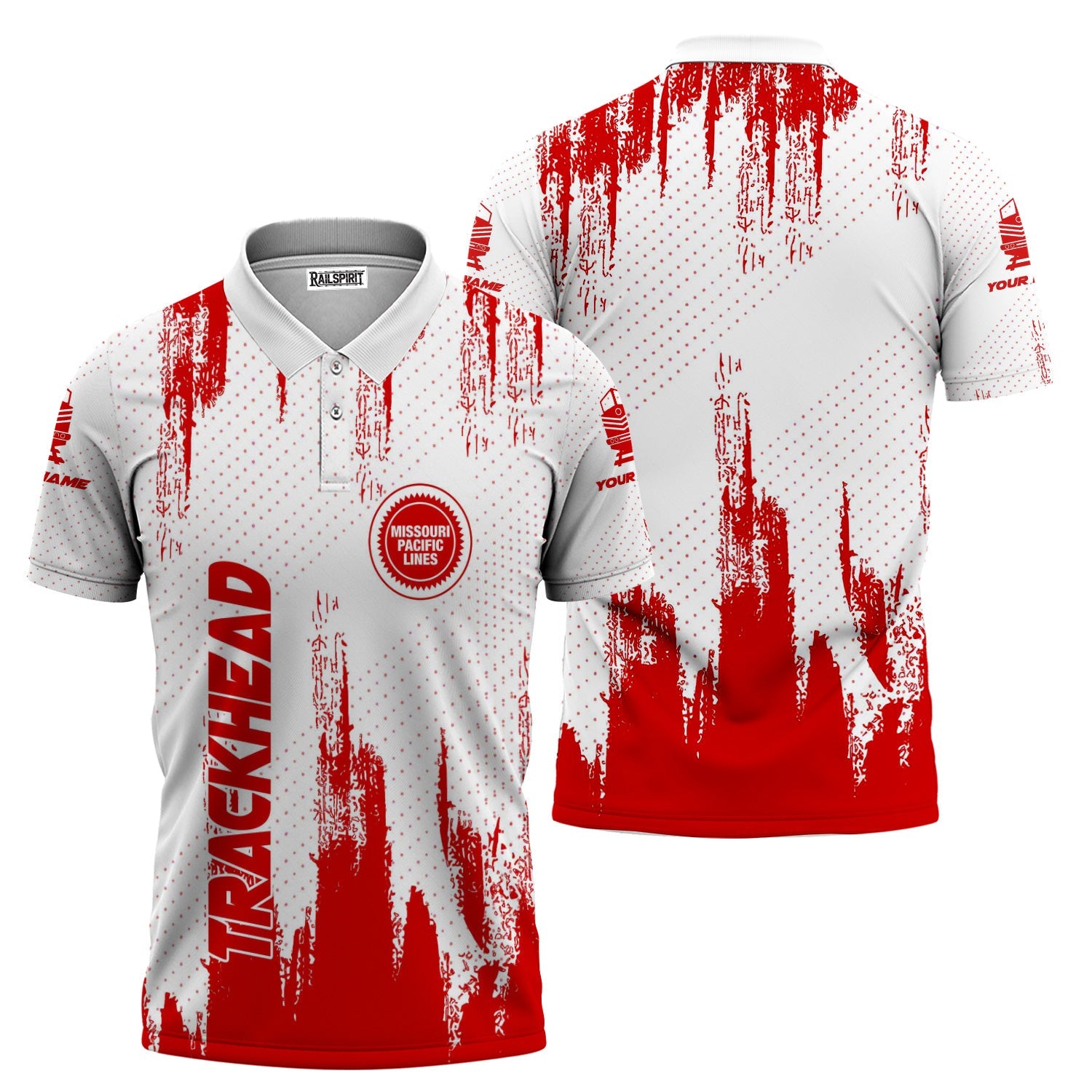 Railspirit Personalized Missouri Pacific Railroad Polo Shirt Paint Impact Design Train Shirt for Trackhead