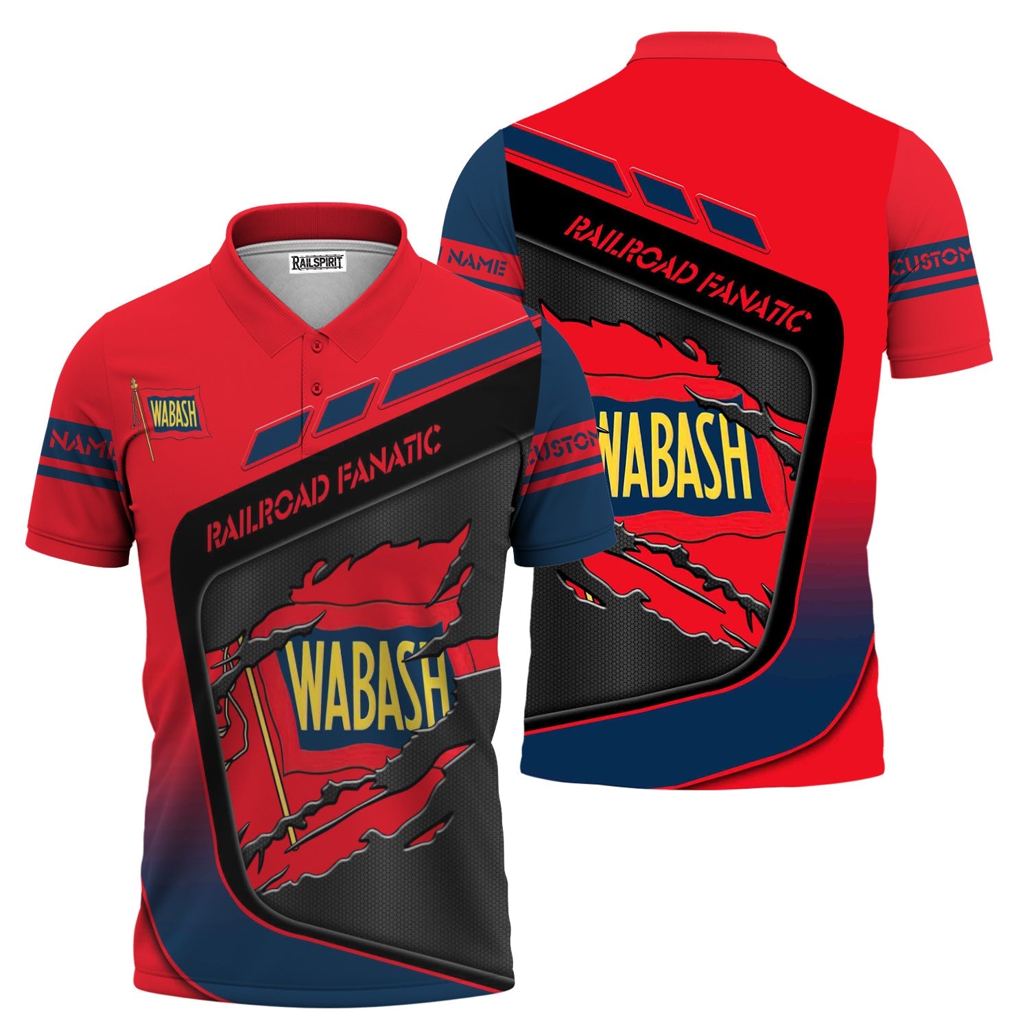Railspirit Personalized Wabash Railroad Polo Shirt Ripped Texture Style Train Shirt For Railroad Fanatic