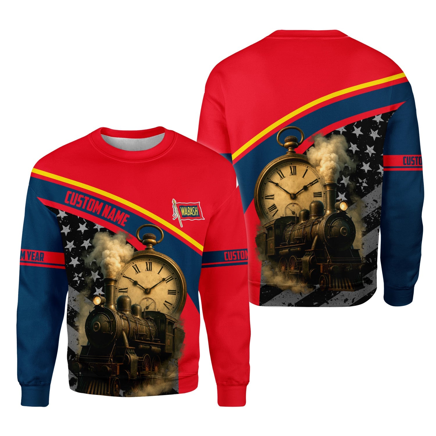 Railspirit Personalized Wabash Railroad Sweatshirt Classic Steam Engine With Retro Pocket Watch Shirt All Over Print