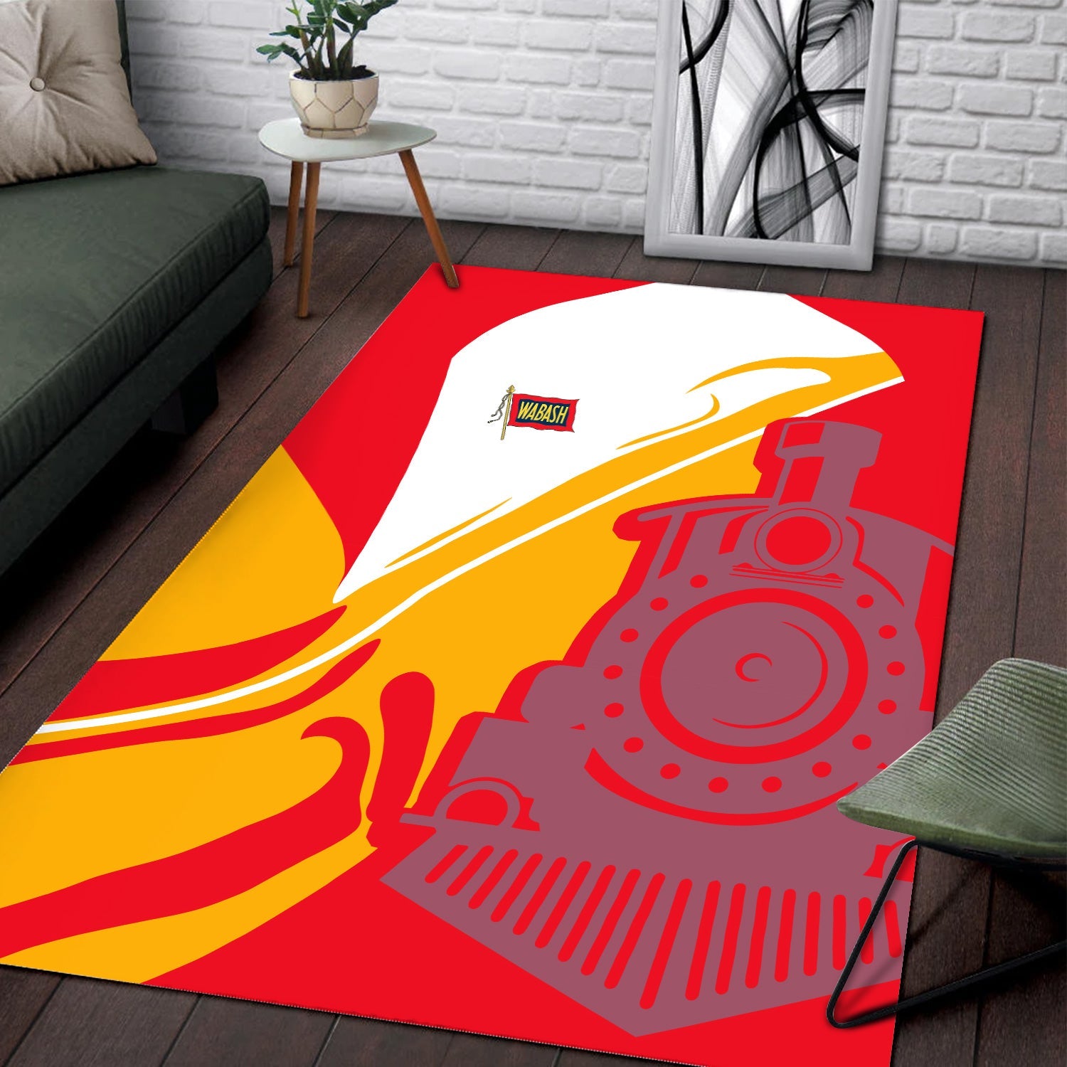 Railspirit Wabash Railroad Area Rug Flame-Inspired Style Rug Gift Idea For Train Lovers