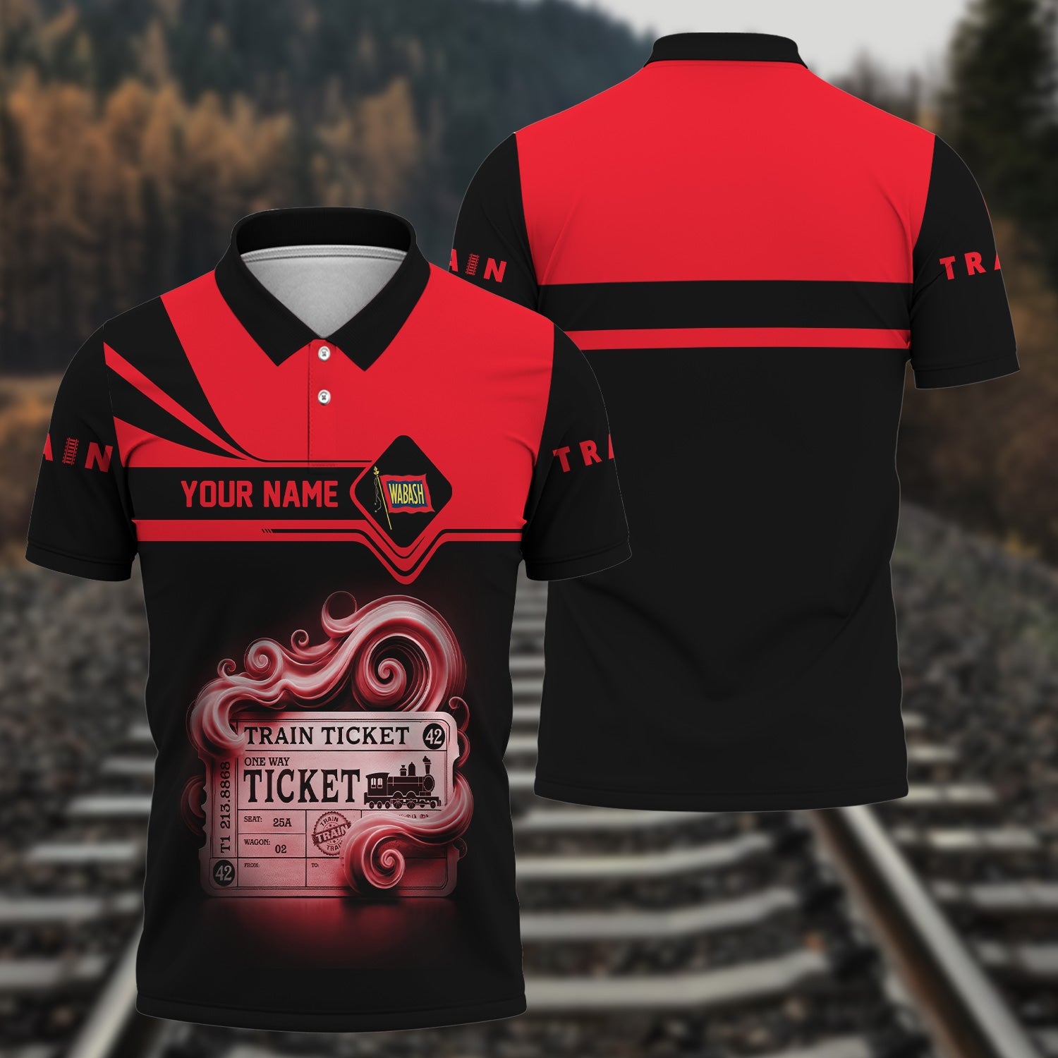 Railspirit Custom Name Wabash Railroad Polo Shirt American Train Ticket Printed Shirt