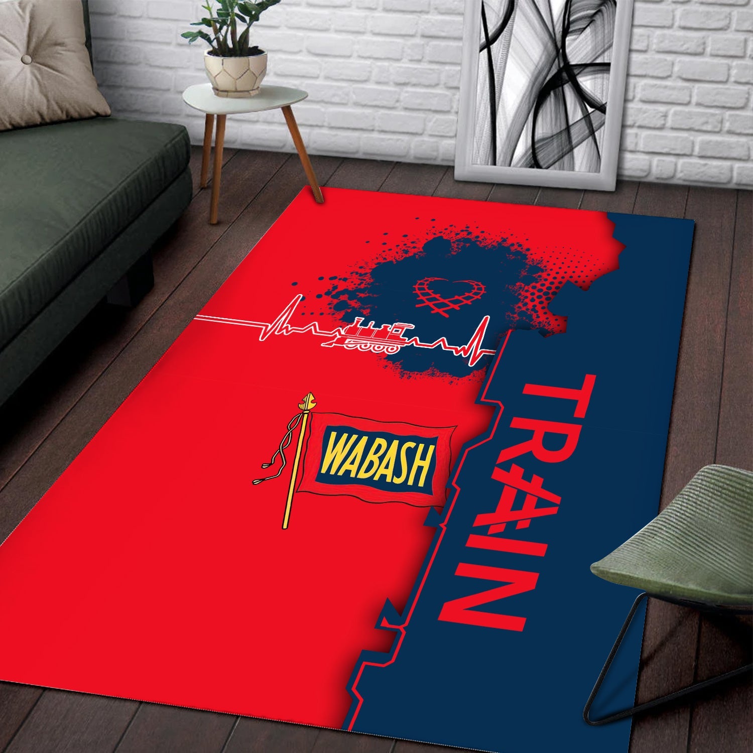 Railspirit Wabash Railroad Area Rug Engine Heartbeat and Track Love Style Rug Gift Idea For Train Lovers